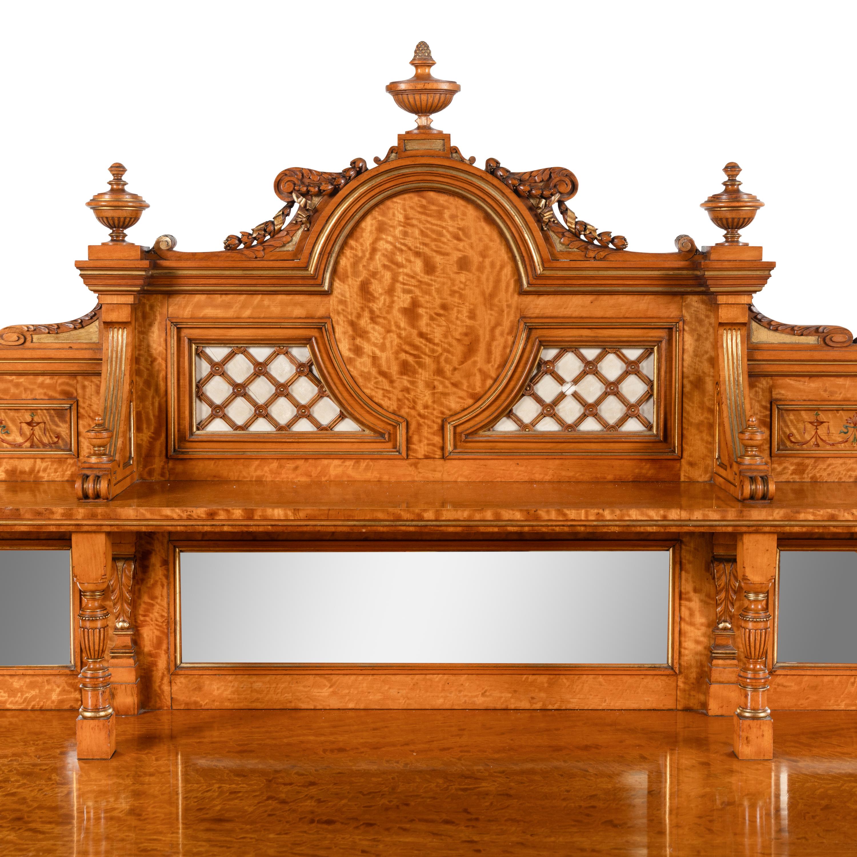 A Fine Edwardian Satinwood, Polychrome Painted and Parcel Gilt Serving Cabinet