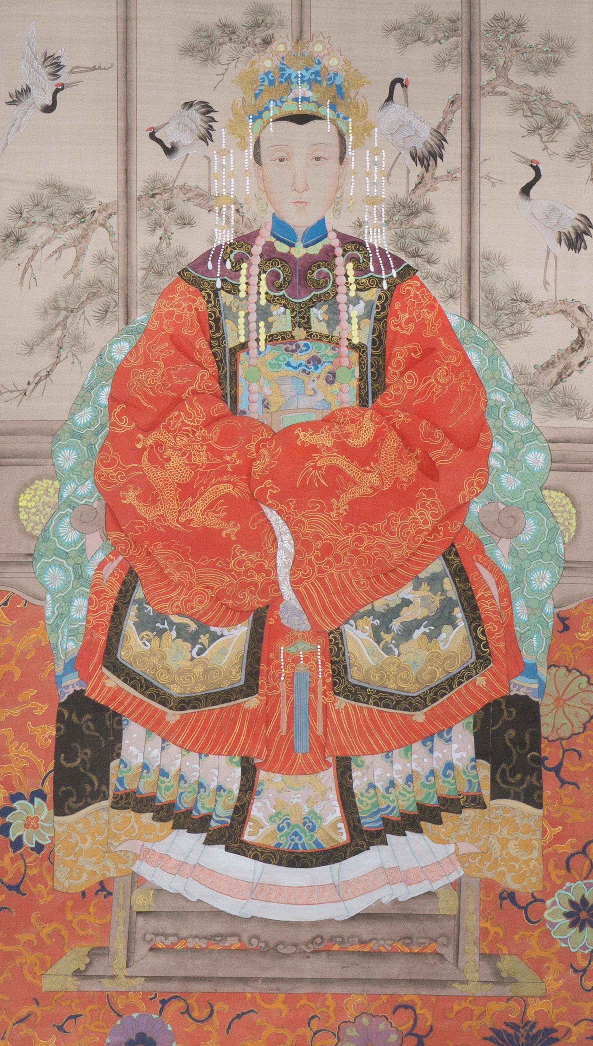 A Pair of Chinese Ancestor Portraits Mounted as Panels