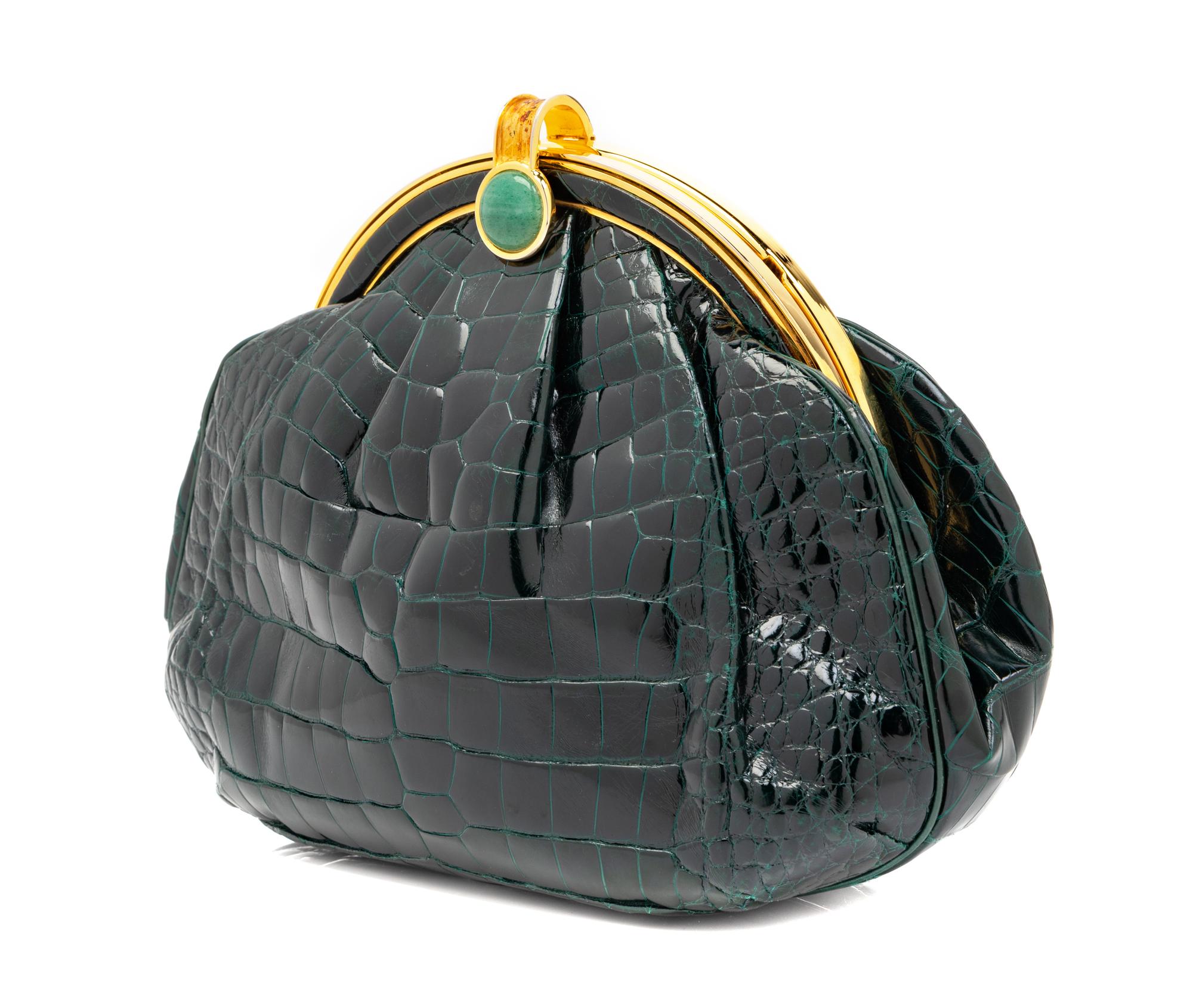 Judith Leiber Green Crocodile Purse,