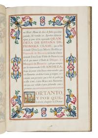 SPANISH ROYAL CHANCERY Carta ejecutoria de hidalguía (for Don Luis María Buffile de Brancàs), in Spanish, illuminated manuscript on parchment [Spain, Madrid (issued at San Ildefonso), 1785]