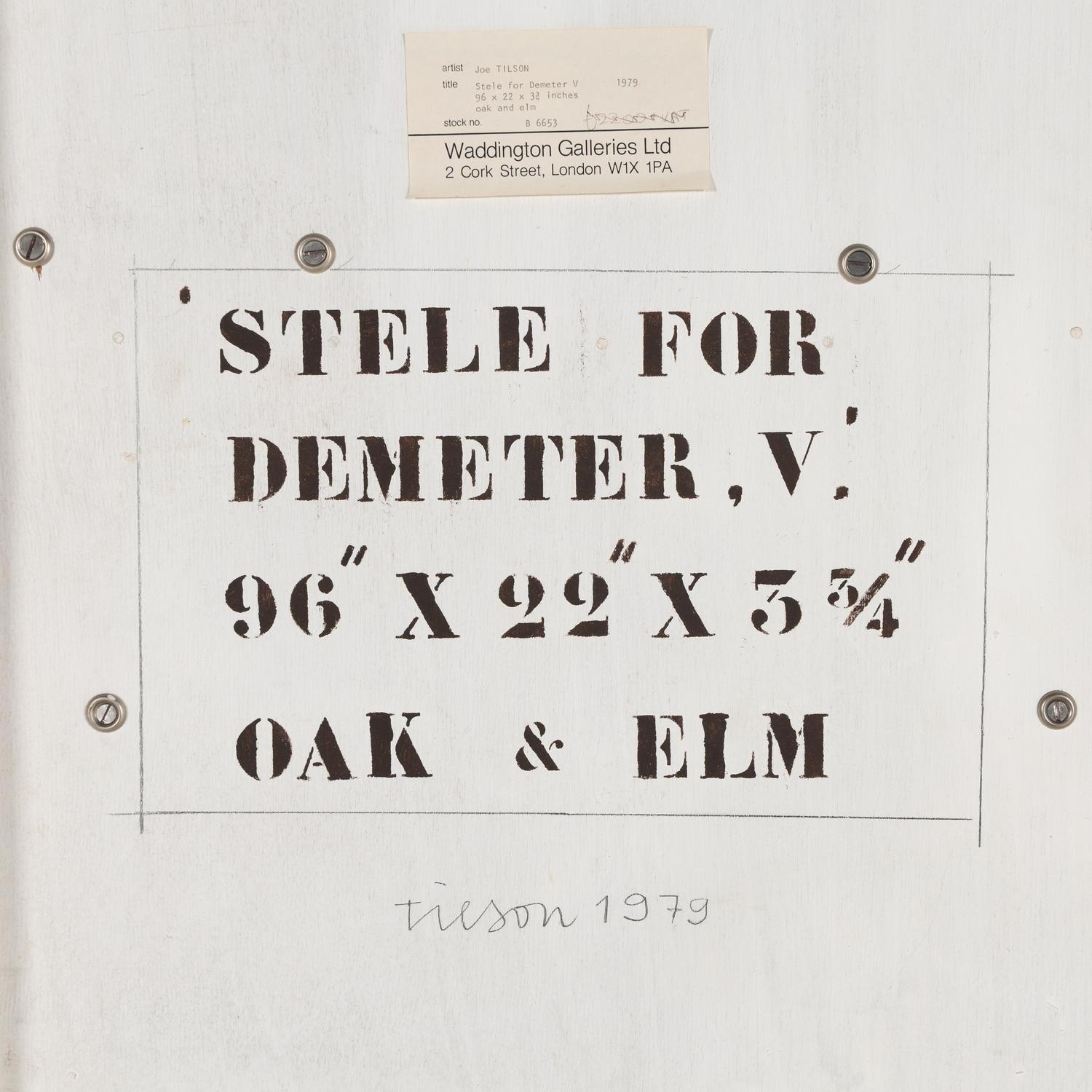 Joe Tilson (British, 1928-2023) — Stele for Demeter, V , 1979