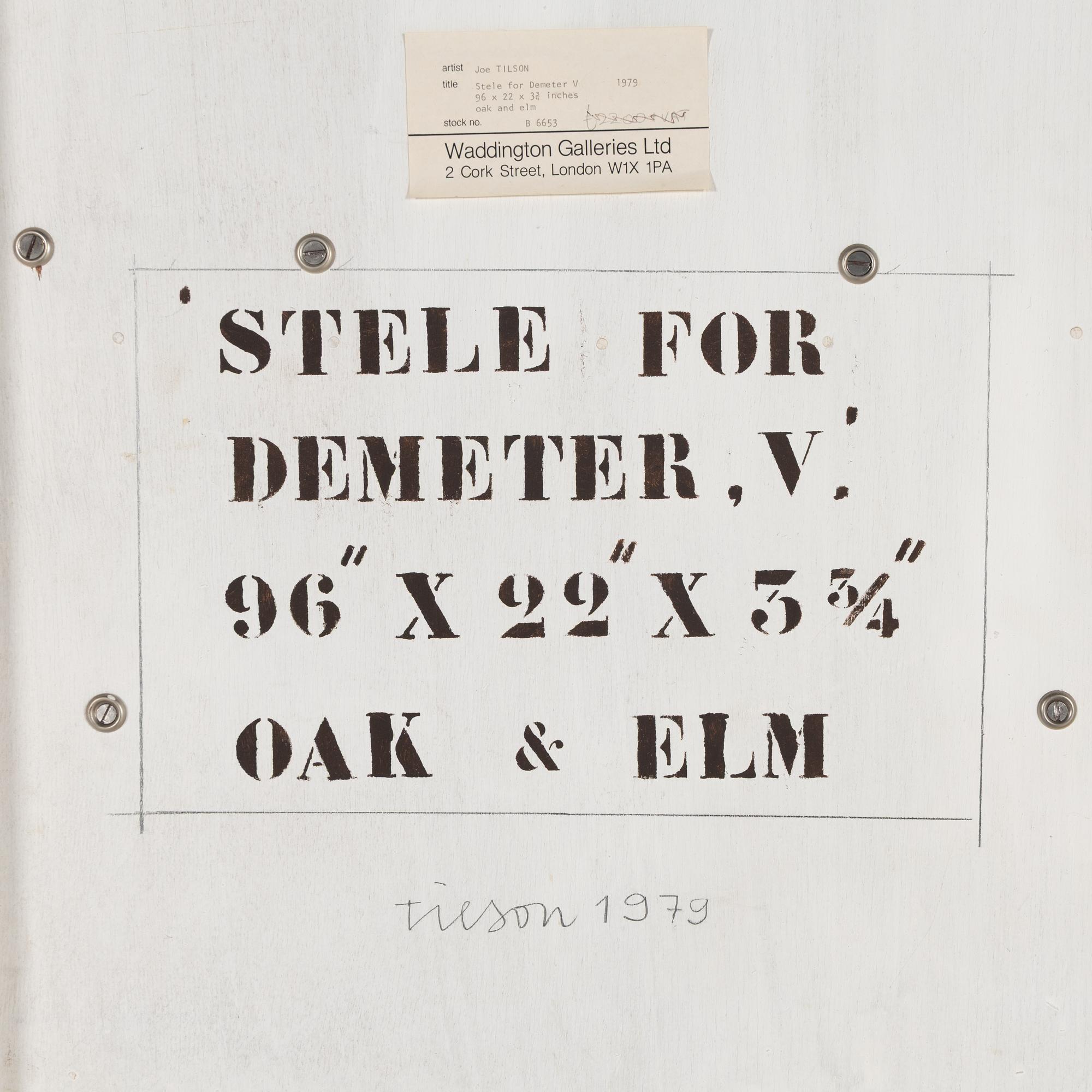 Joe Tilson (British, 1928-2023) — Stele for Demeter, V , 1979