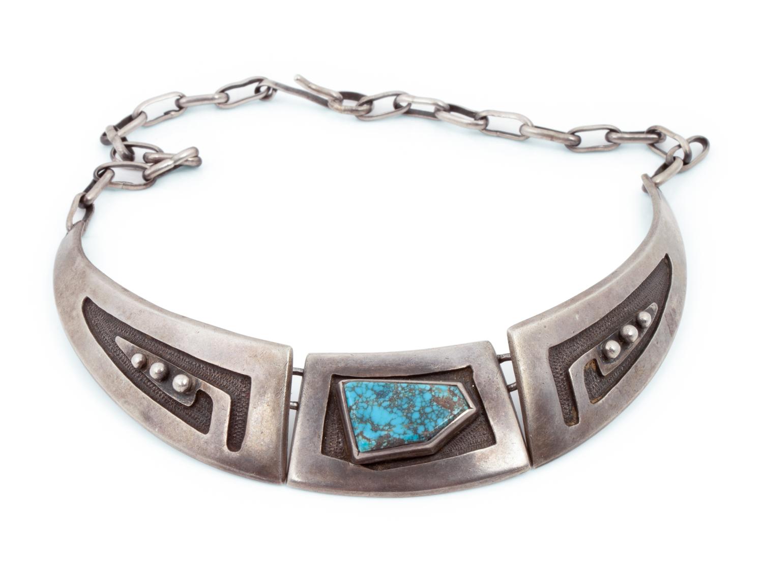 Silver Overlay Necklace, with Turquoise Cabochon
