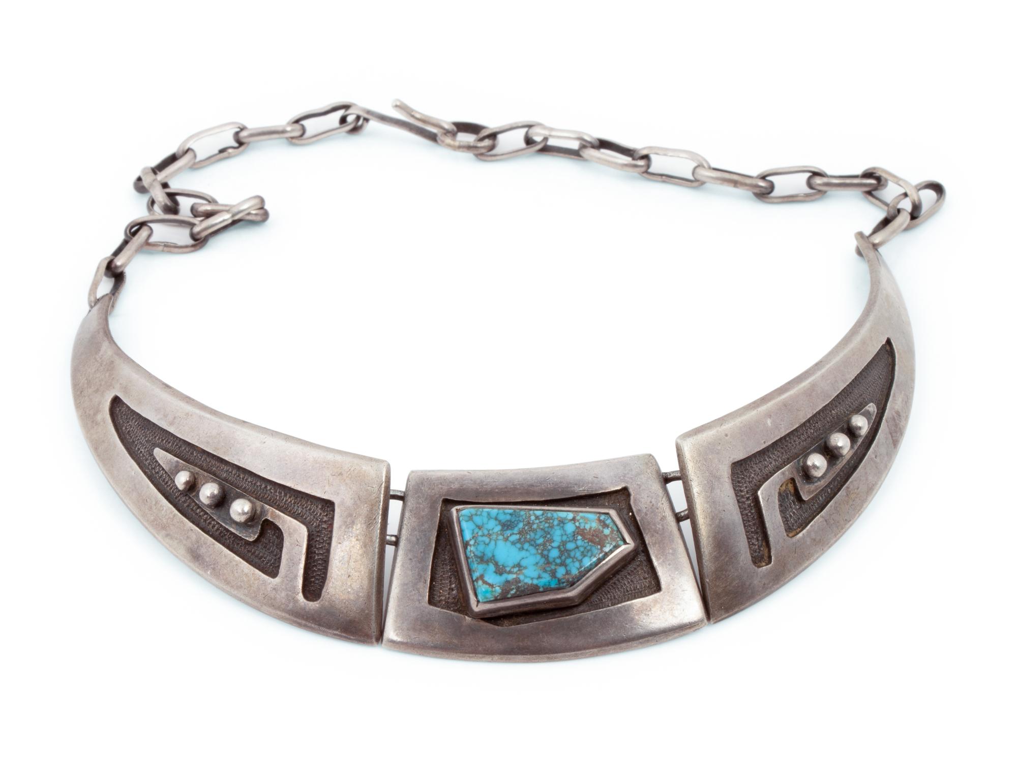 Silver Overlay Necklace, with Turquoise Cabochon