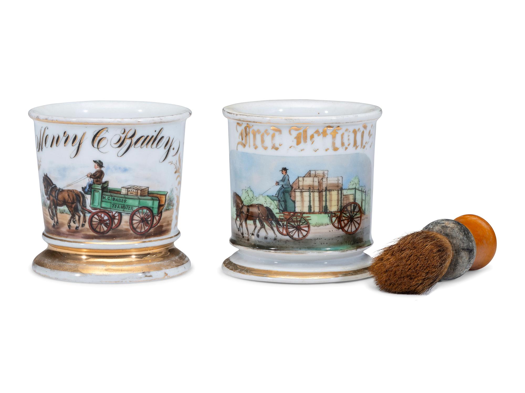 Two Teamster's Porcelain Occupational Shaving Mugs