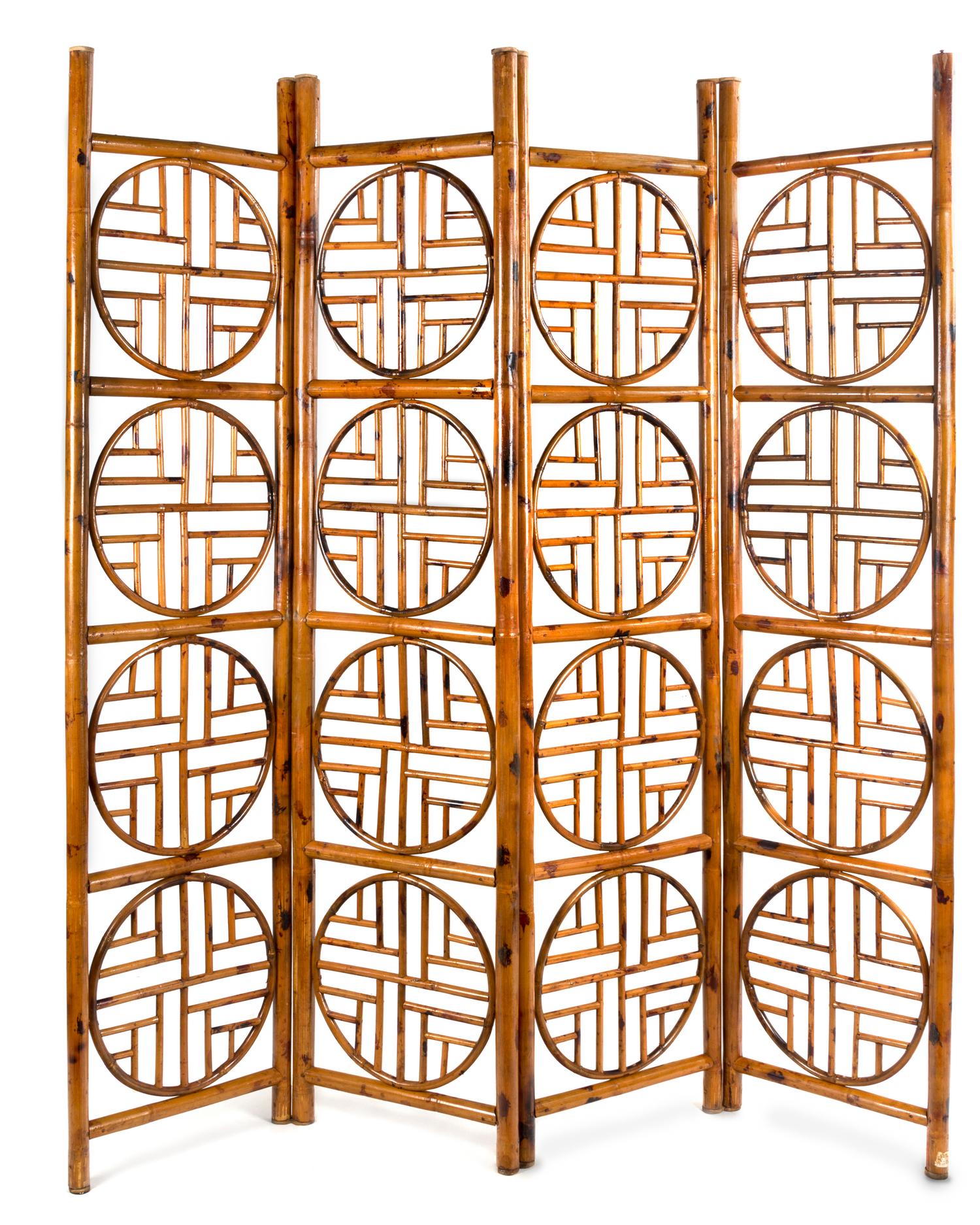 A Chinese Style Bamboo Four-Paneled Screen Height 73 inches.
