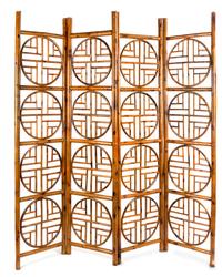 A Chinese Style Bamboo Four-Paneled Screen Height 73 inches.