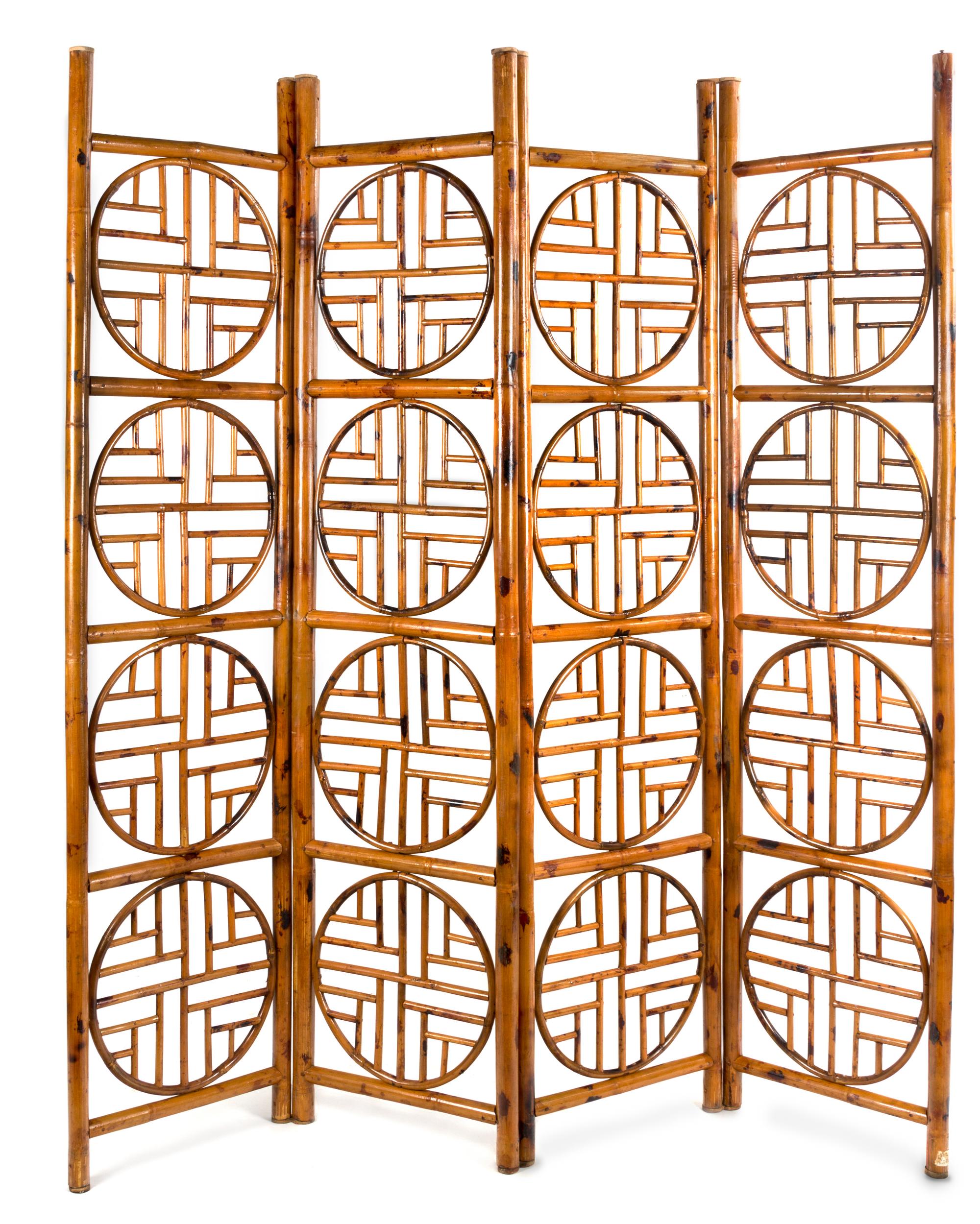 A Chinese Style Bamboo Four-Paneled Screen Height 73 inches.