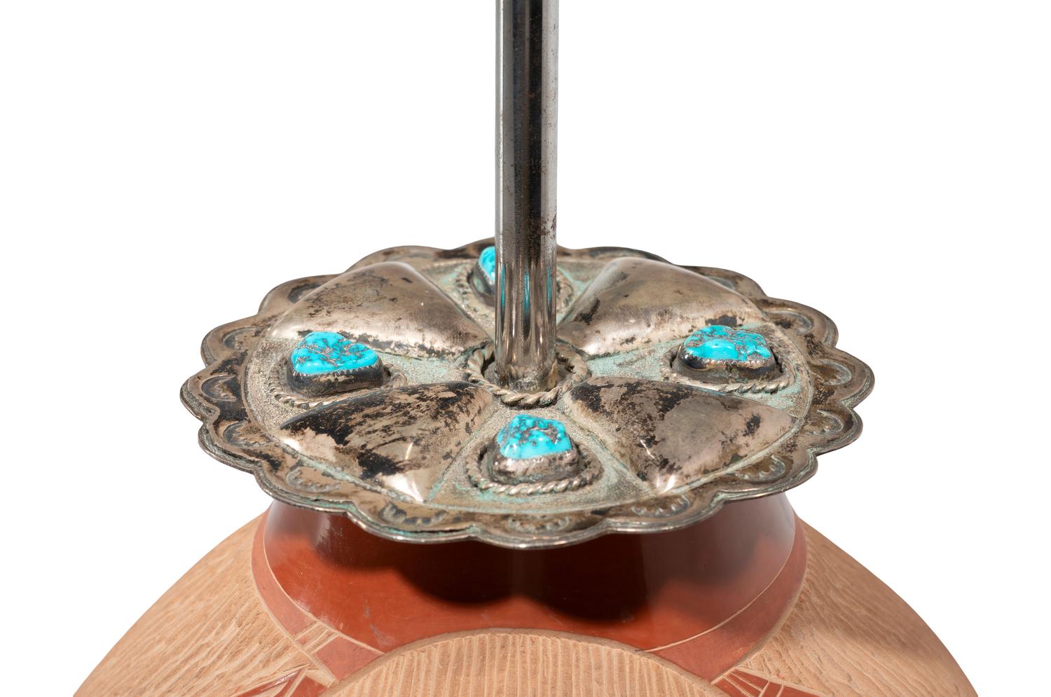 Sgraffito Lamp Base with Silver and Turquoise Concha