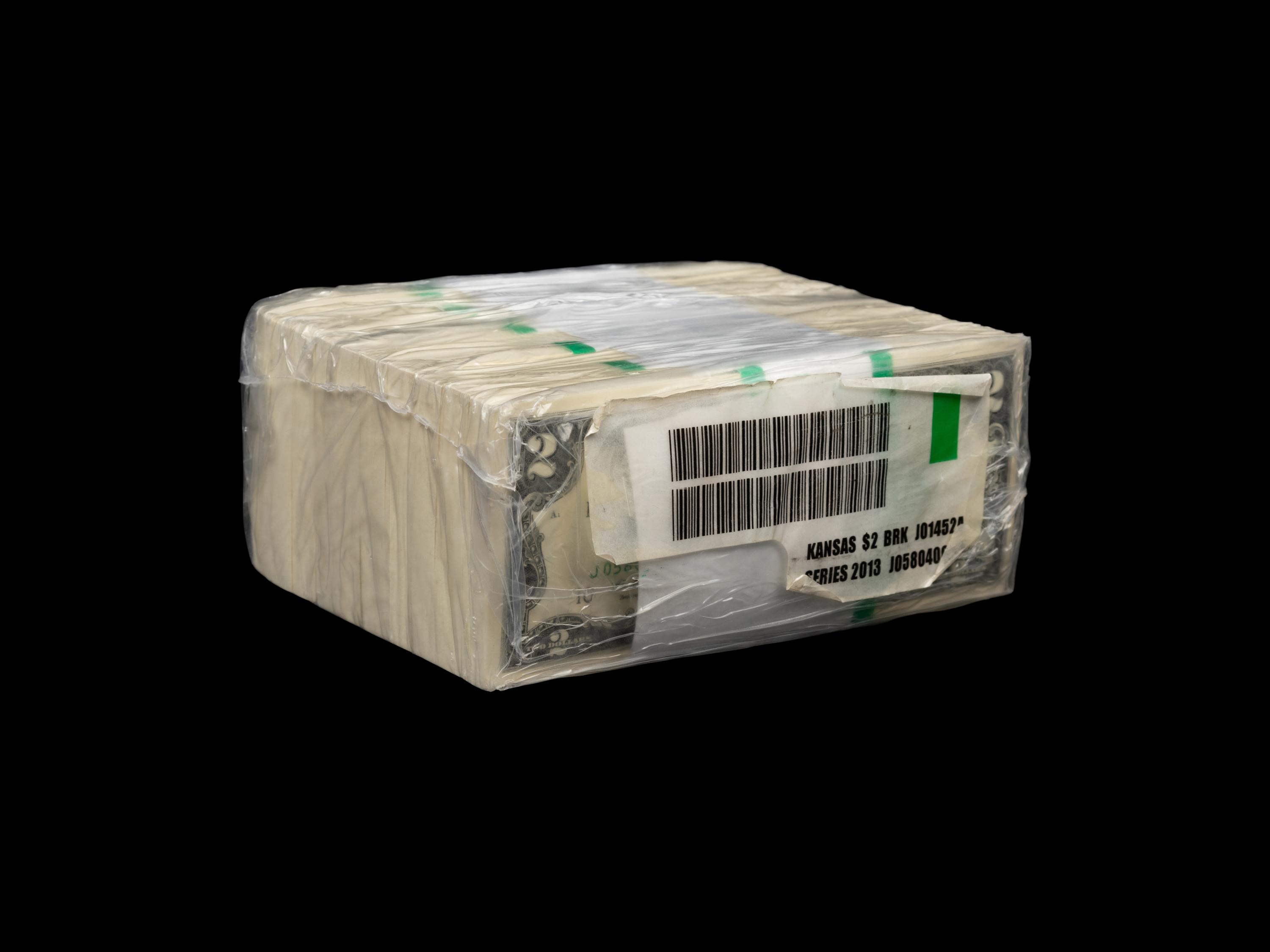 A B.E.P Sealed Series 2013-J 'Brick' of One-Thousand $2 Federal Reserve Notes