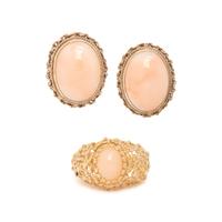 ANGEL SKIN CORAL RING AND CLIP EARRINGS
