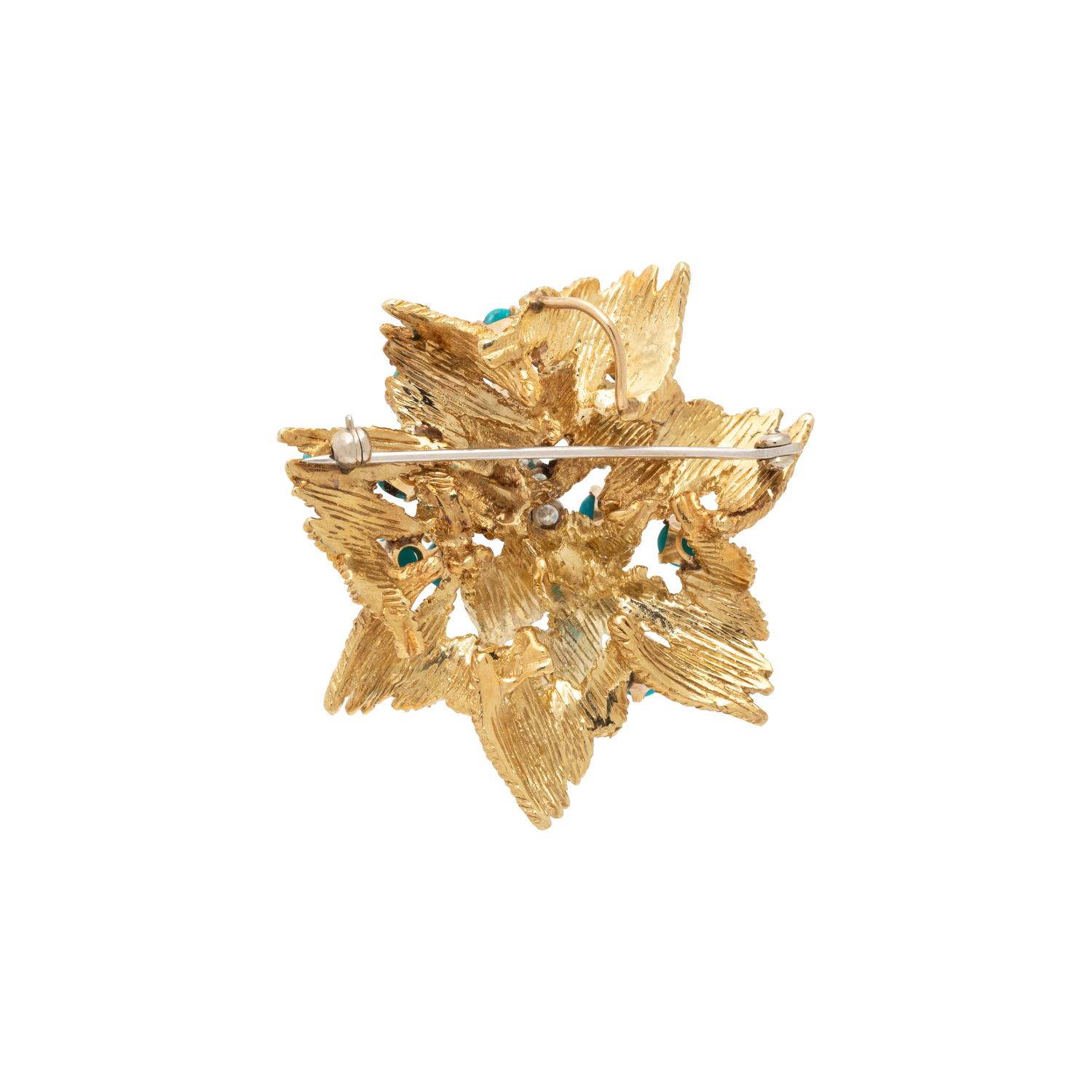 YELLOW GOLD, TURQUOISE AND DIAMOND PENDANT/BROOCH