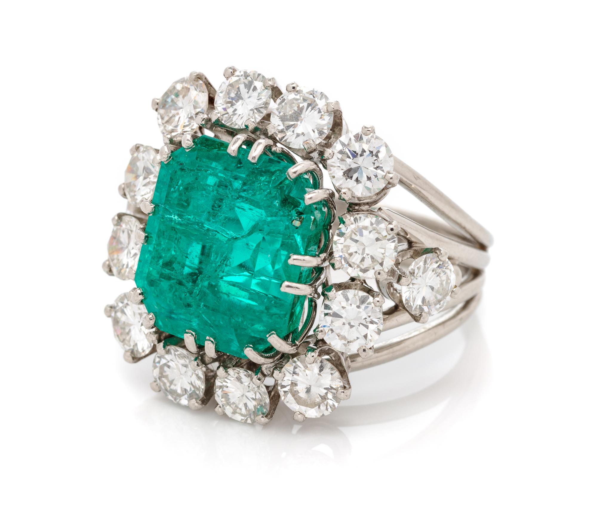 A Platinum, Emerald, and Diamond Ring, 10.60 dwts.