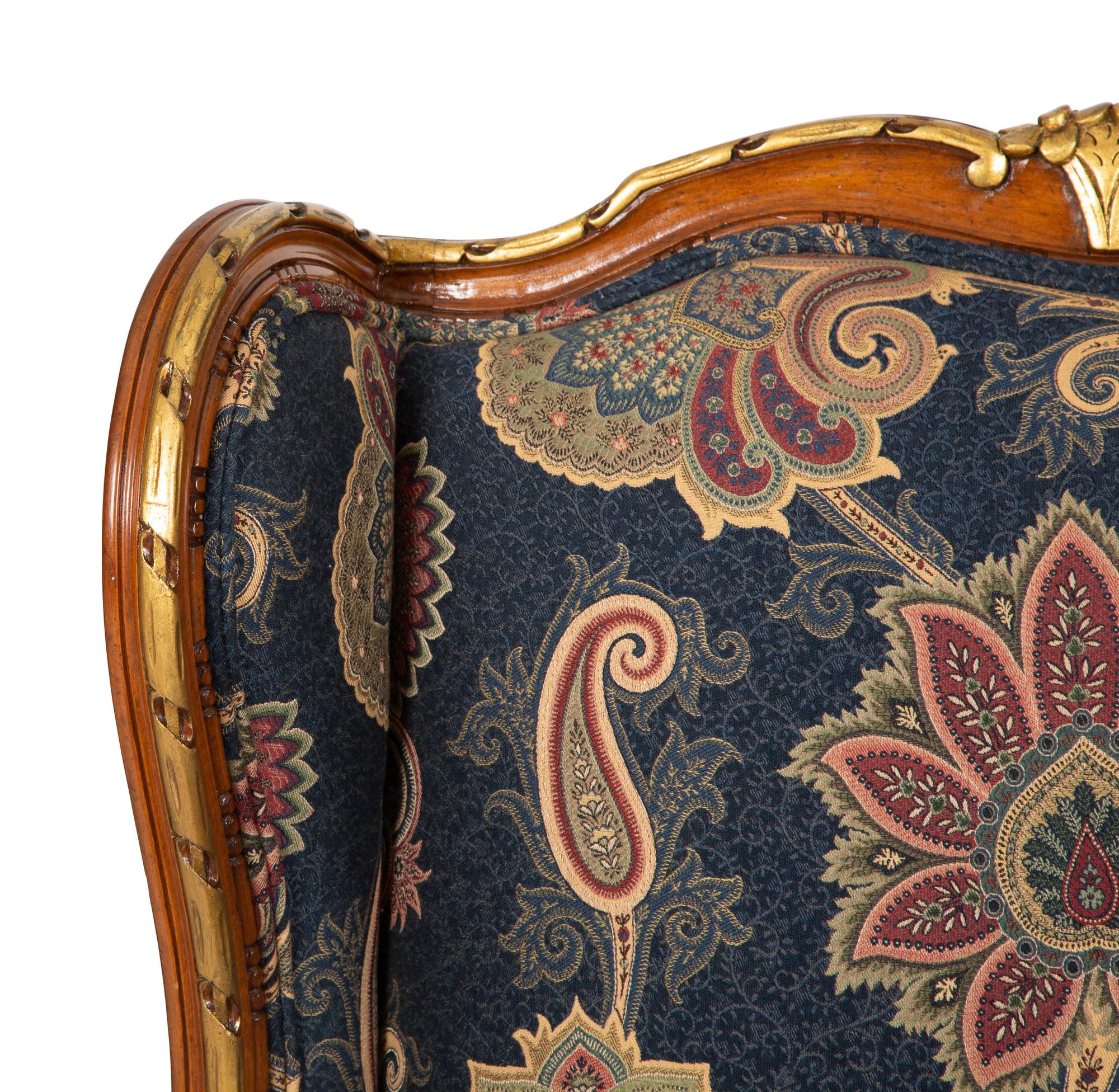 A Pair of Louis XVI Style Parcel Gilt Fruitwood Bergères