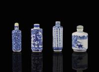 A group of four Chinese blue and white porcelain snuff bottles 青花瓷鼻煙壺一組四件