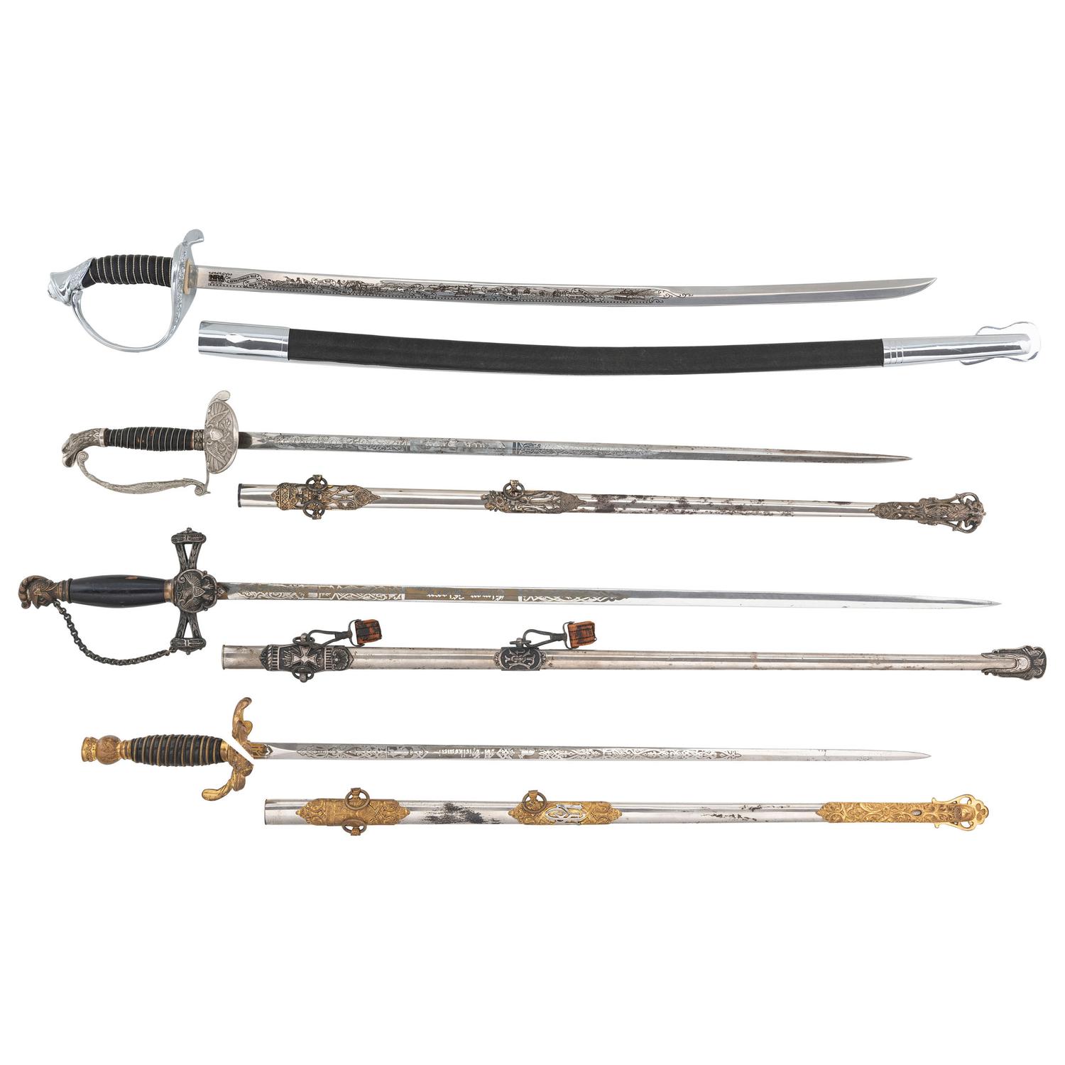 Lot of 4 Fraternal Organization Swords