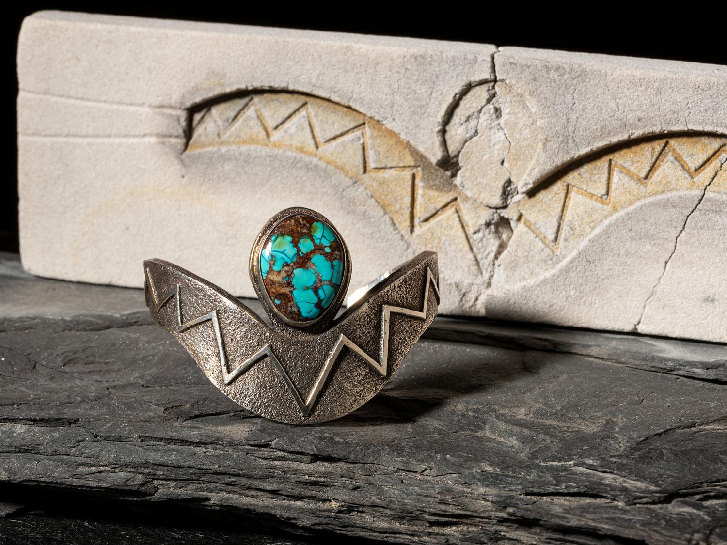 Tufa Cast Silver and Turquoise Cuff Bracelet, PLUS the Mold