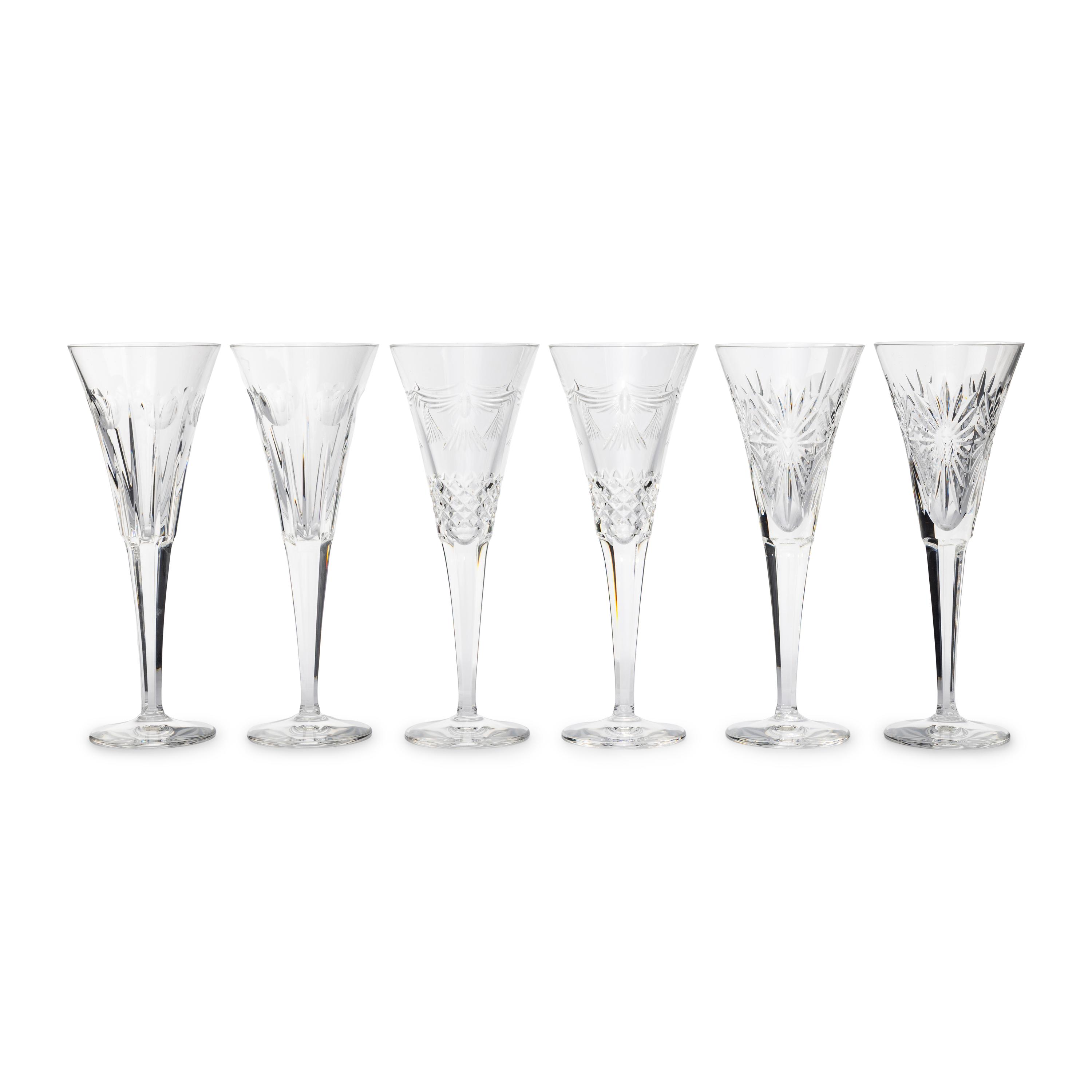 Six Waterford Cut Glass Champagne Flutes