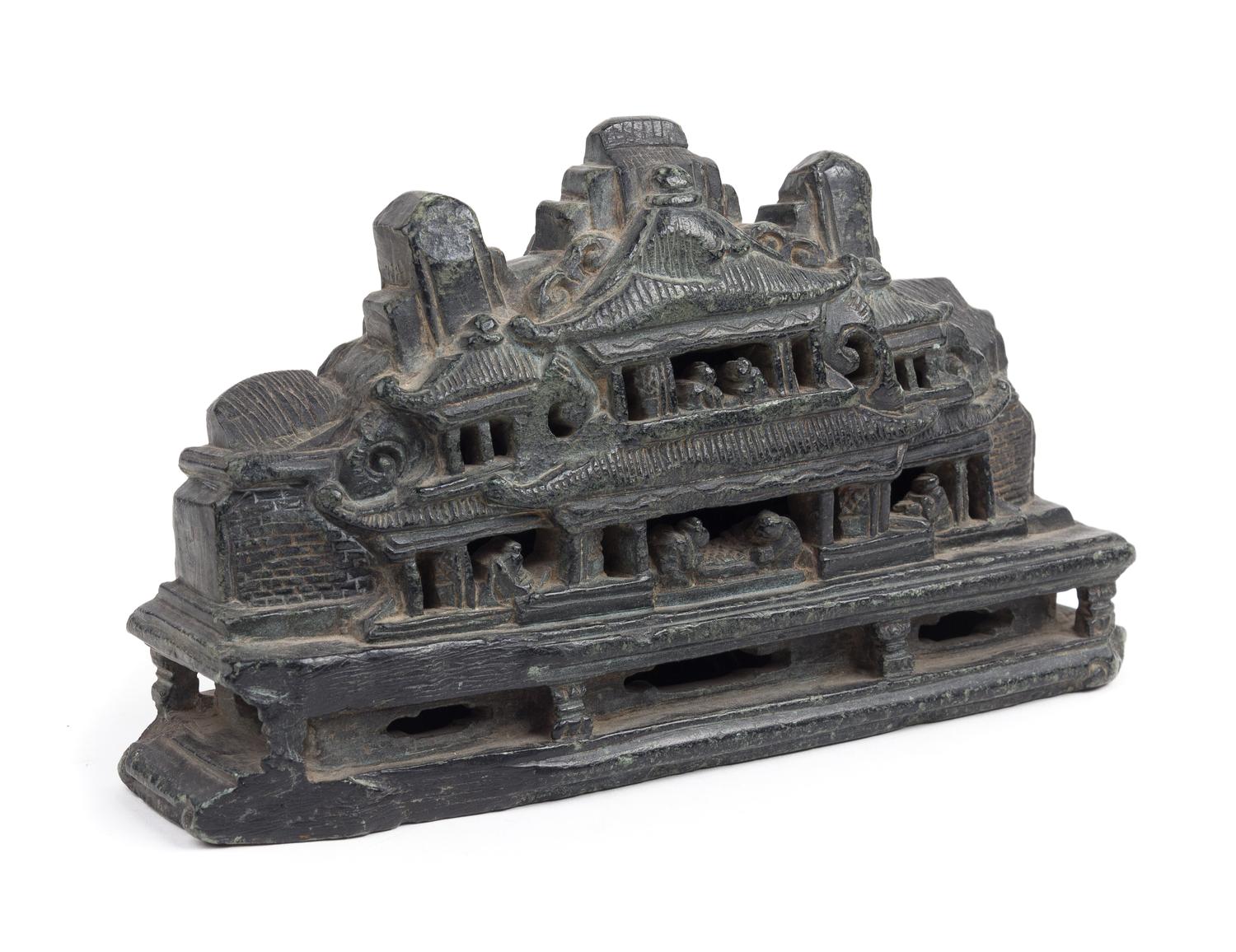 A Chinese Carved Duan Stone Brush Rest Length 8 1/4 inches.
