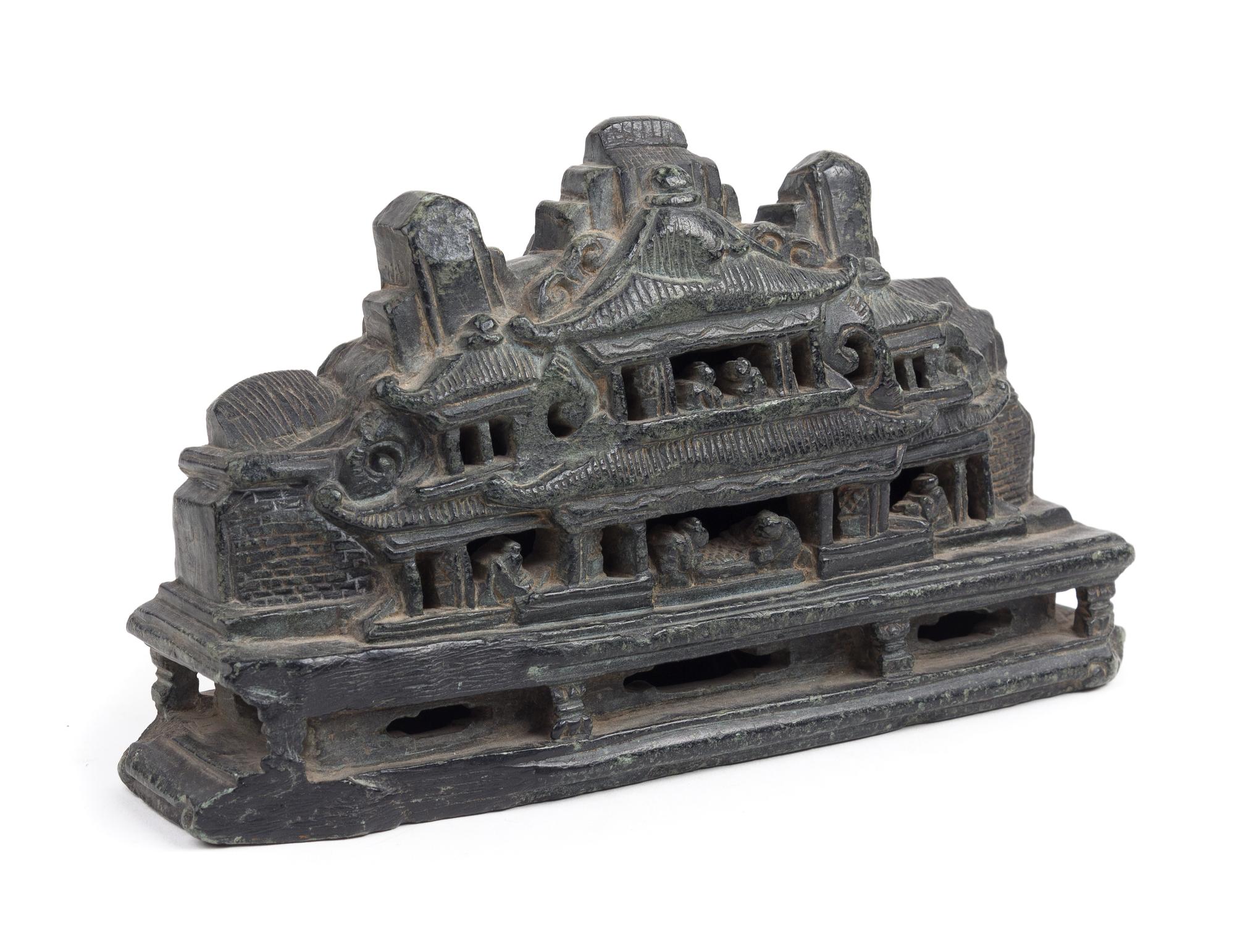 A Chinese Carved Duan Stone Brush Rest Length 8 1/4 inches.