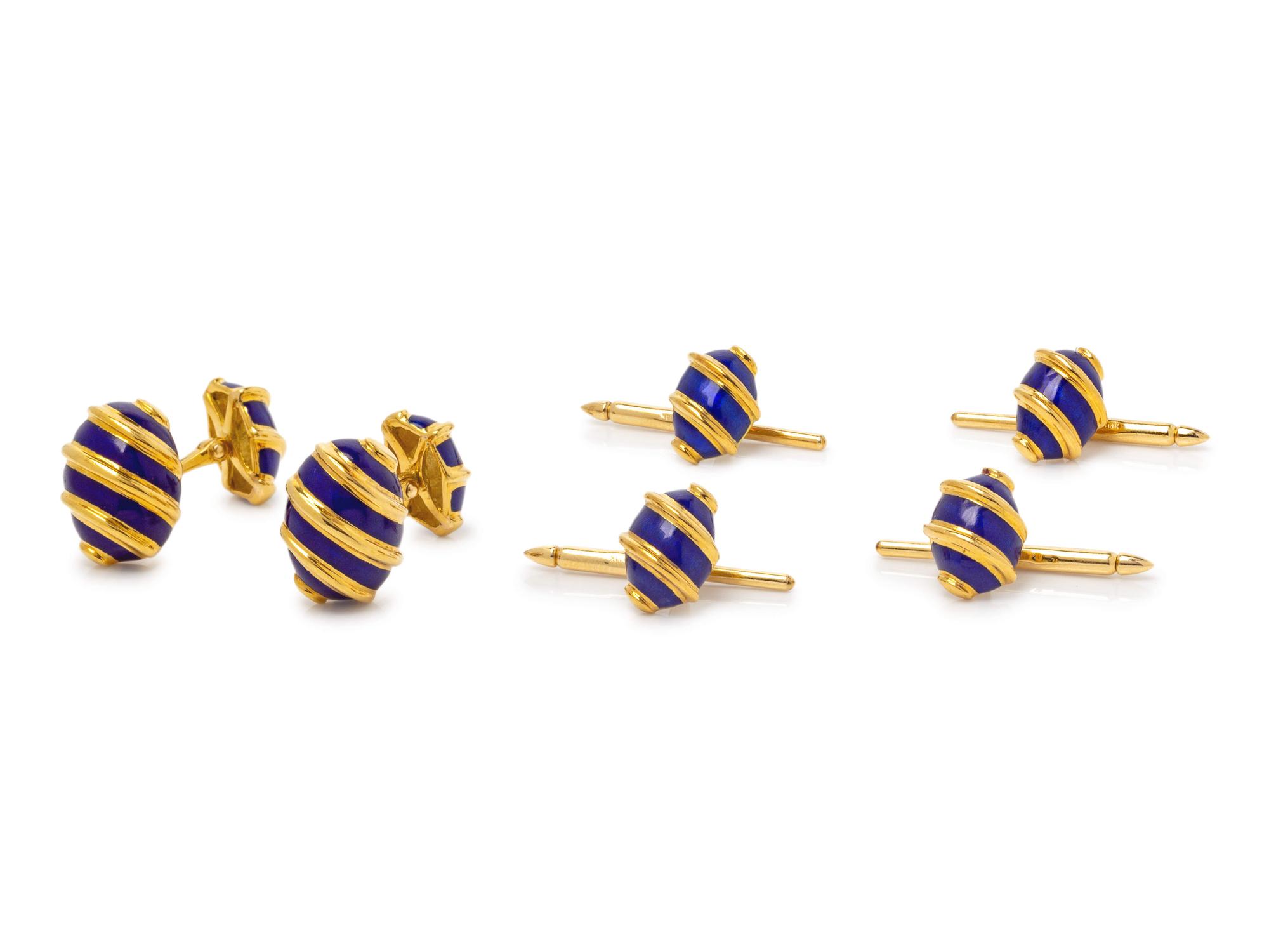 A Pair of 18 Karat Yellow Gold and Enamel Cufflinks, Schlumberger for Tiffany & Co.,