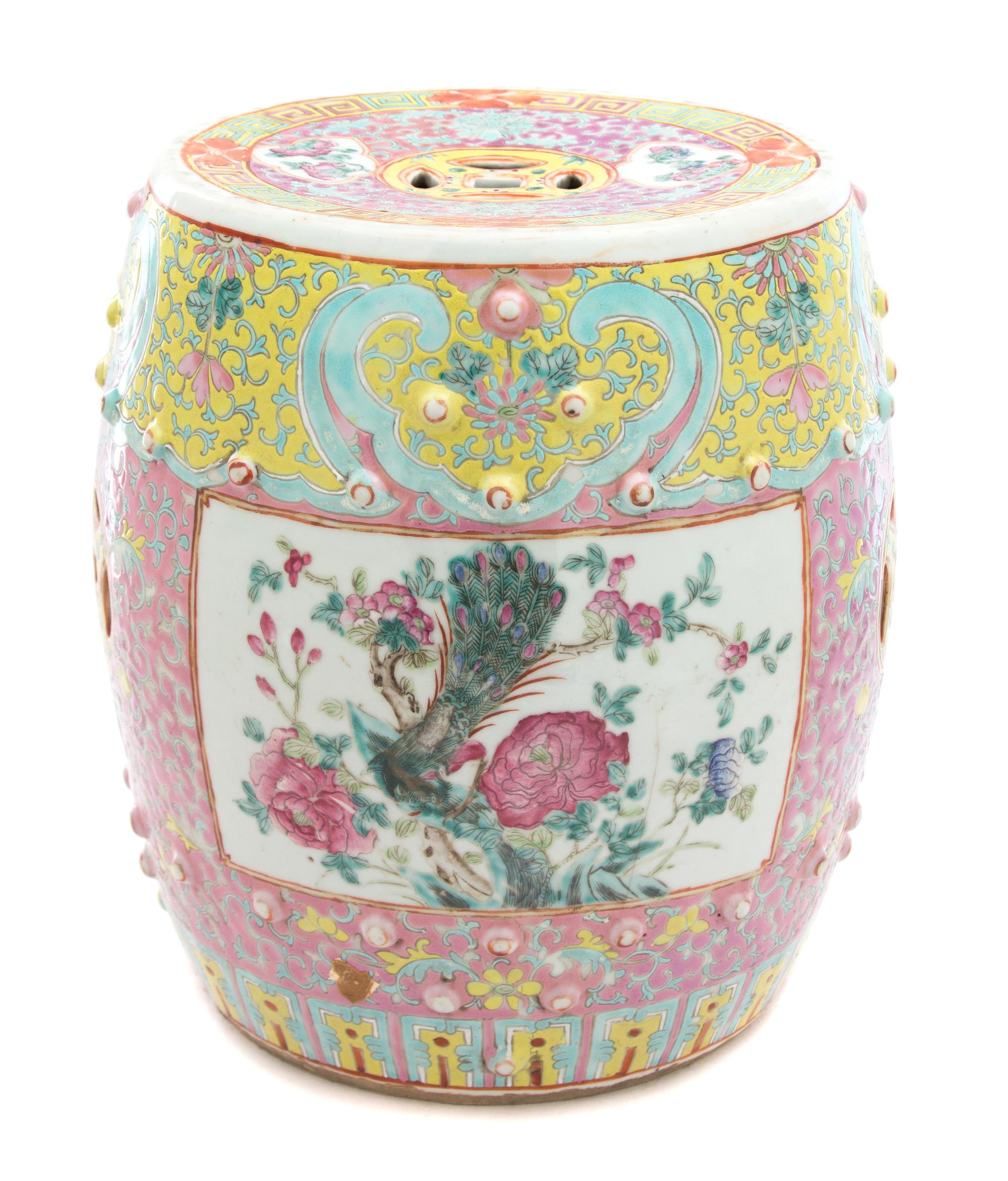 A Chinese Ceramic Garden Seat Height 12 x diameter 10 inches. — 20TH CENTURY