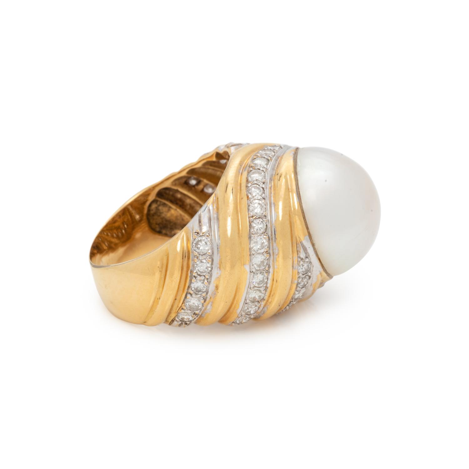 CULTURED MABE PEARL AND DIAMOND RING