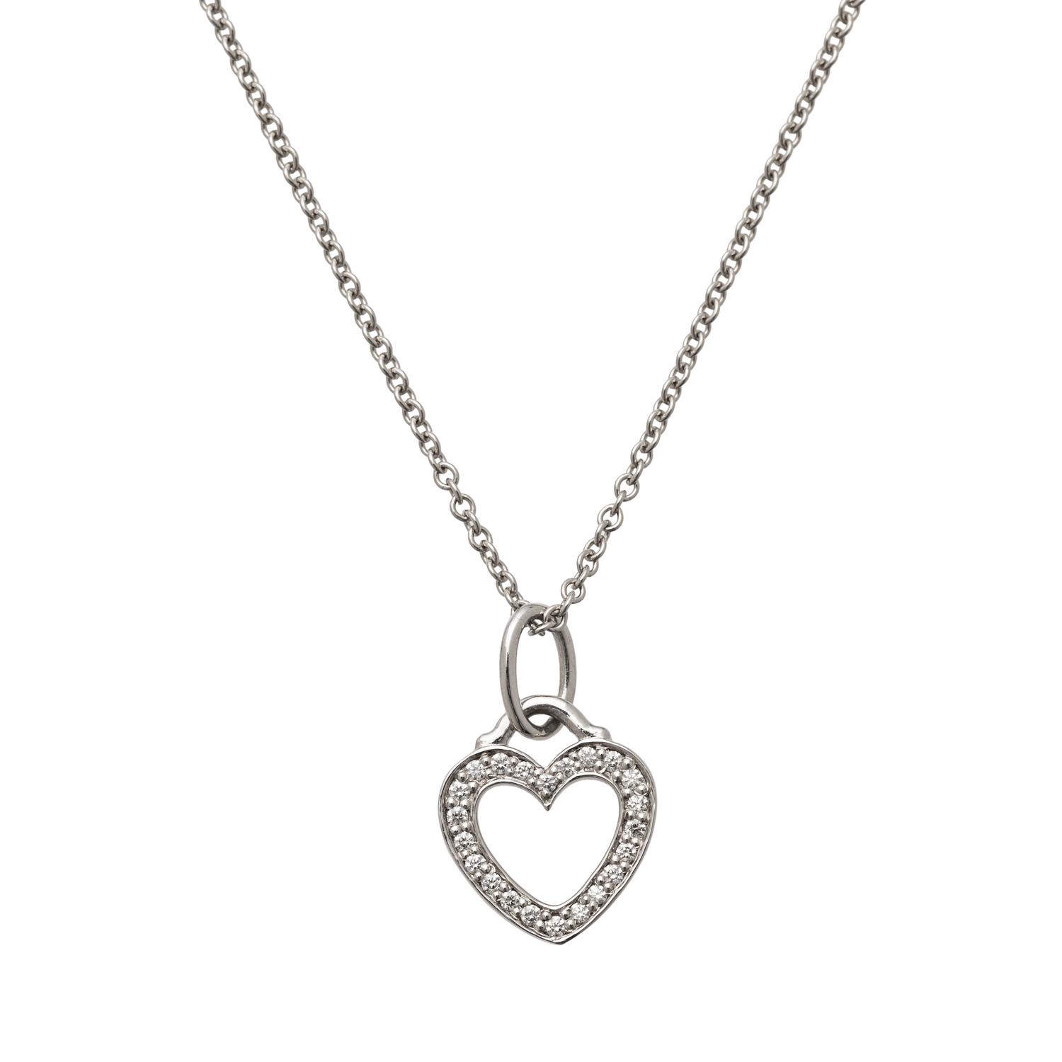TIFFANY & CO., WHITE GOLD AND DIAMOND HEART PENDANT/NECKLACE