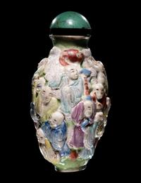 A Chinese Molded Famille Rose Porcelain Snuff Bottle