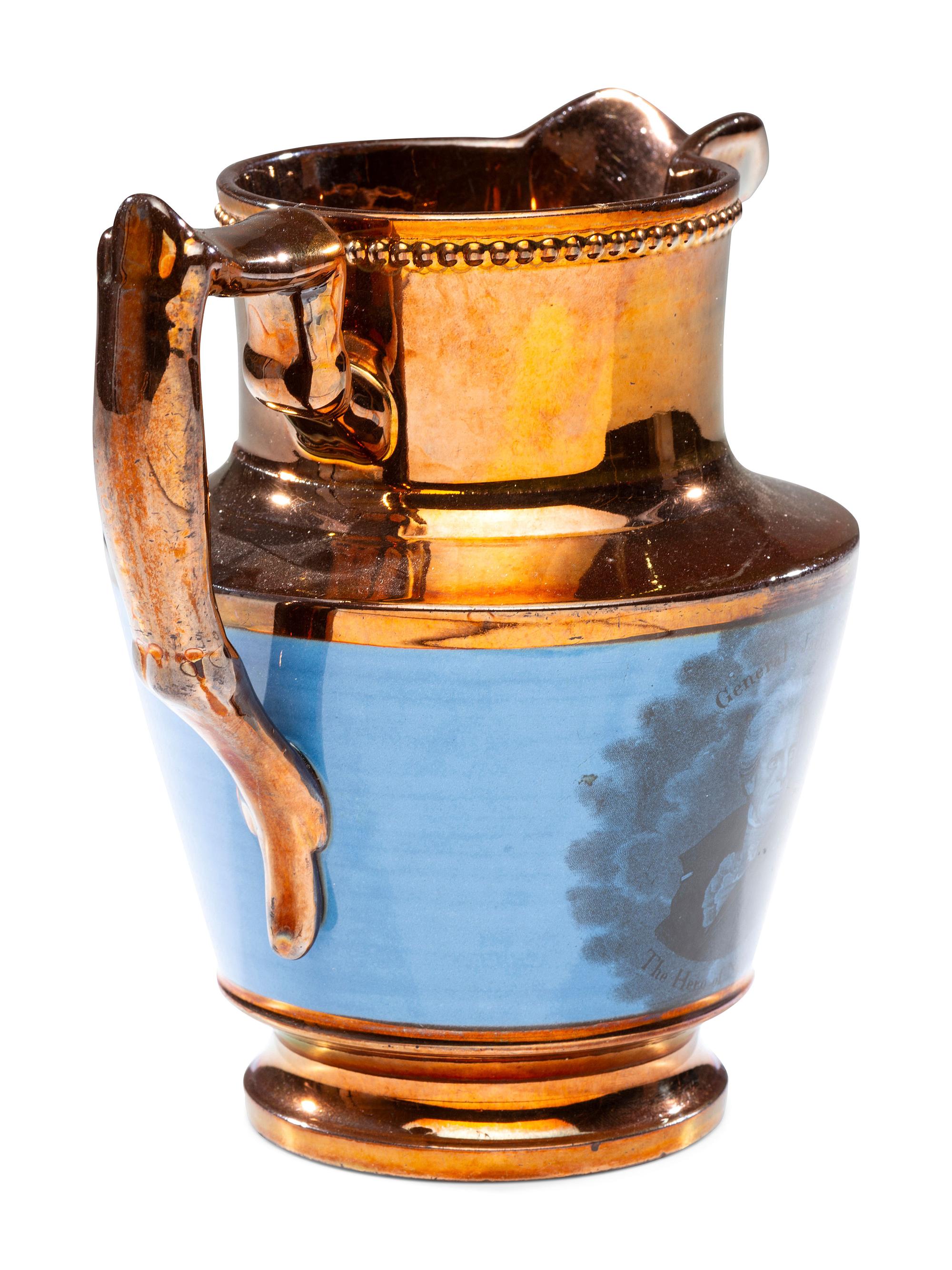 A Staffordshire Transfer-Printed Copper Lustre 'General Jackson Hero of New Orleans' Pitcher