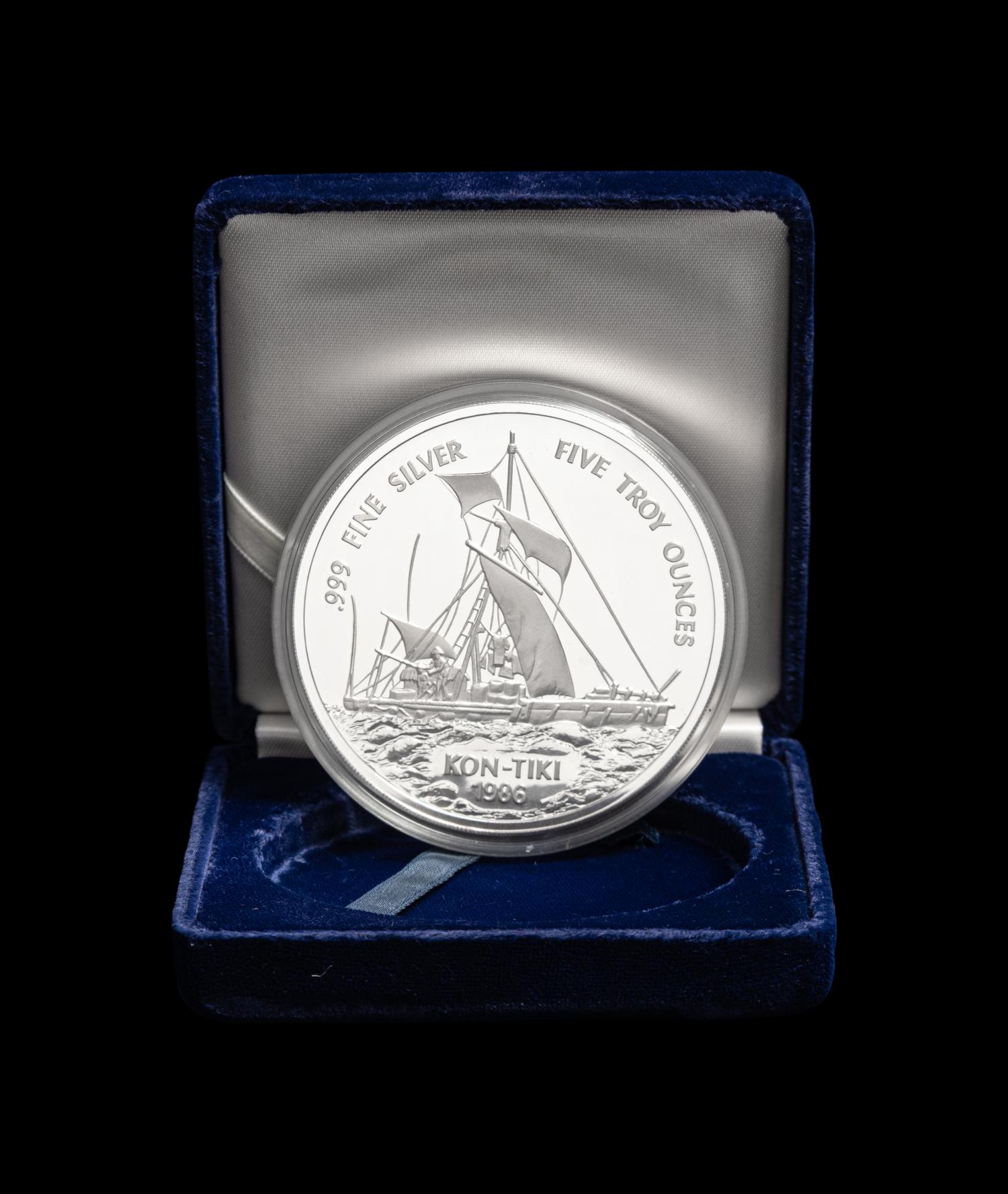 [WESTERN SAMOA] A 1986 Kon Tiki 5-Troy oz. Commemorative Silver Proof Coin