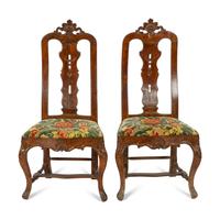 A Pair of Portuguese Carved Walnut Side Chairs