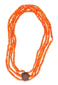 A 14 Karat Yellow Gold, Chocolate Opal and Carnelian Multi Strand Necklace,