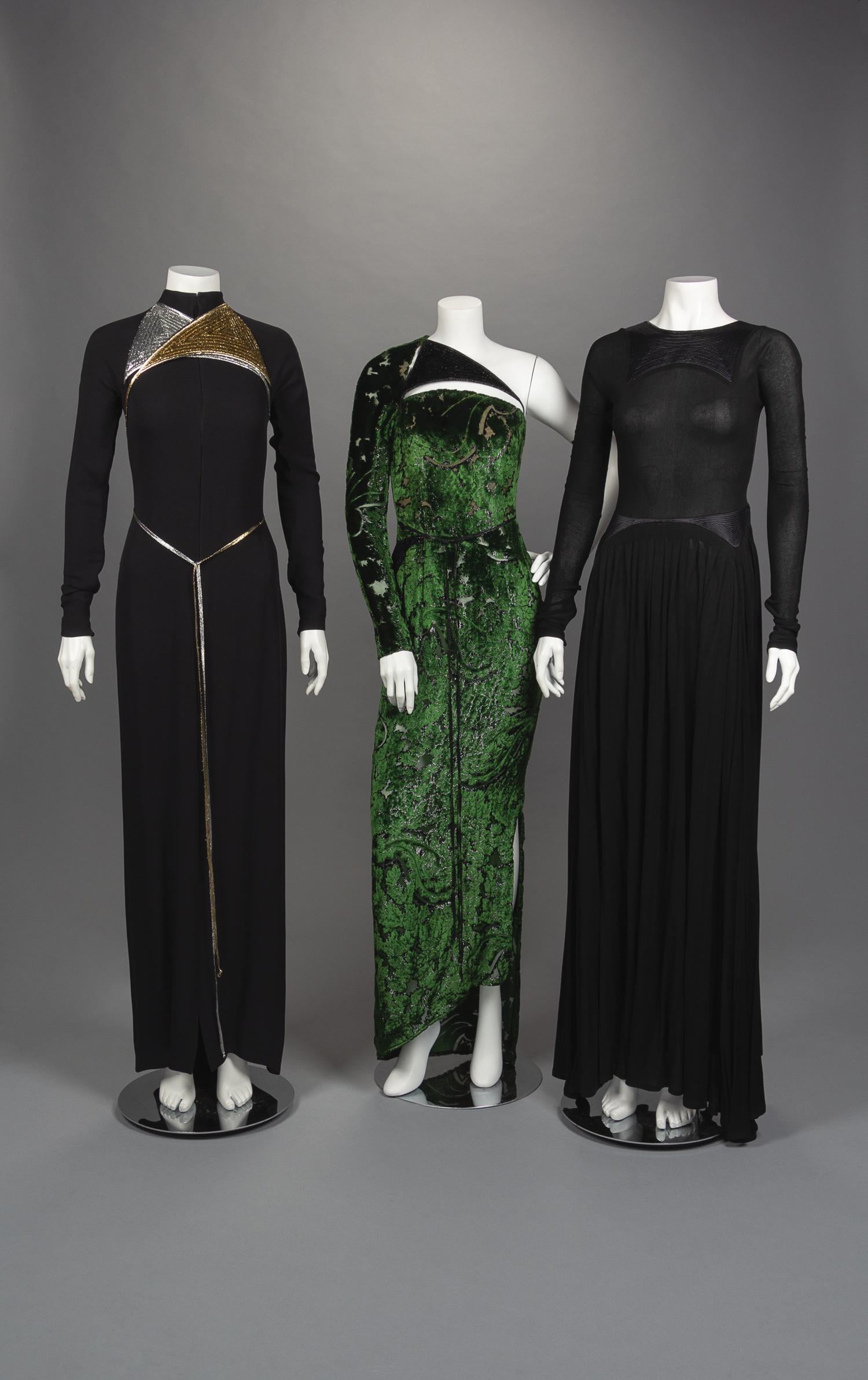 Three Geoffrey Panne Velvet Evening Dresses, Fall 1990