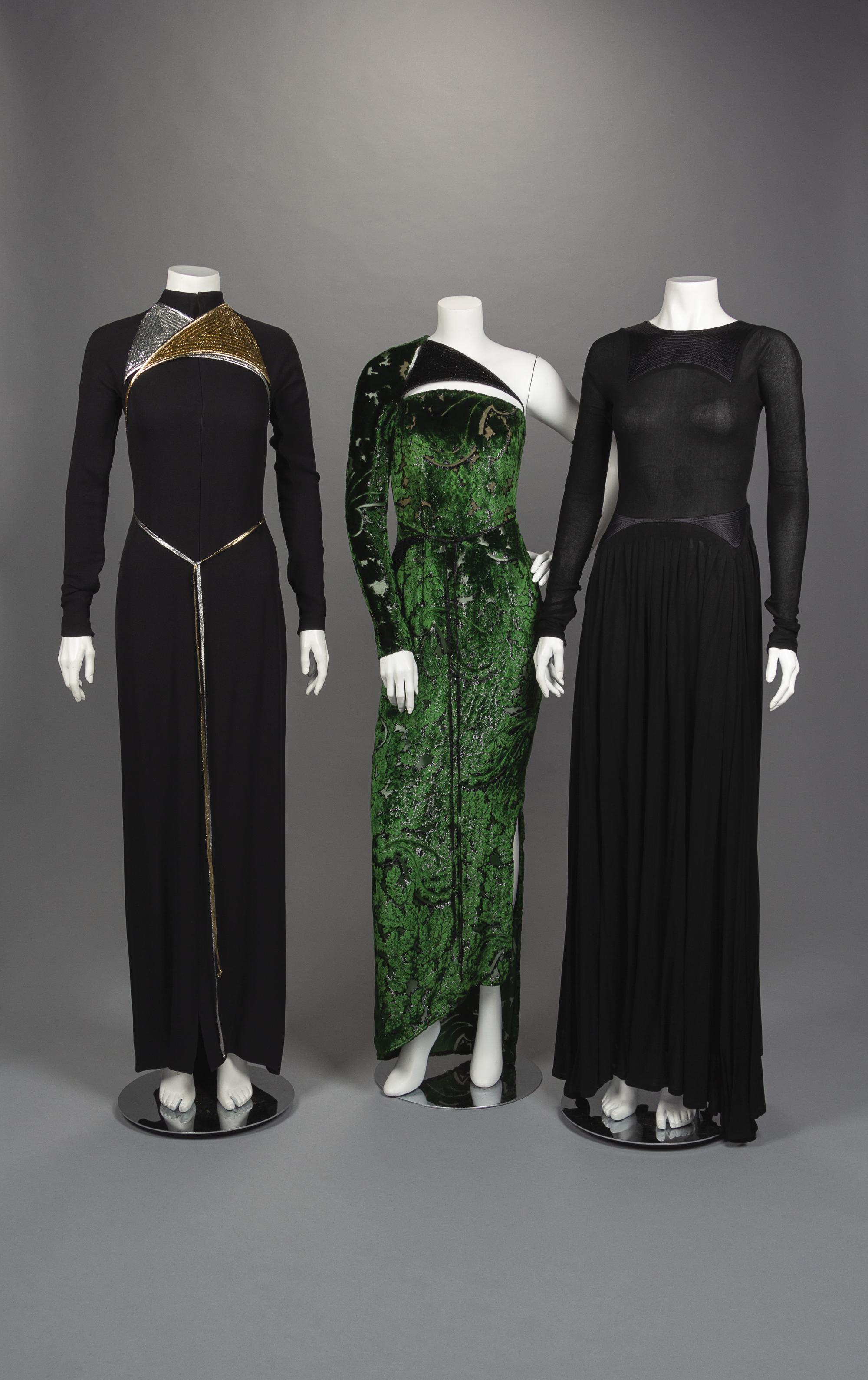 Three Geoffrey Panne Velvet Evening Dresses, Fall 1990