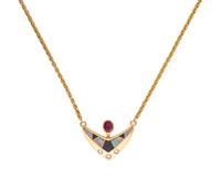RUBY, OPAL, ONYX, AND DIAMOND NECKLACE