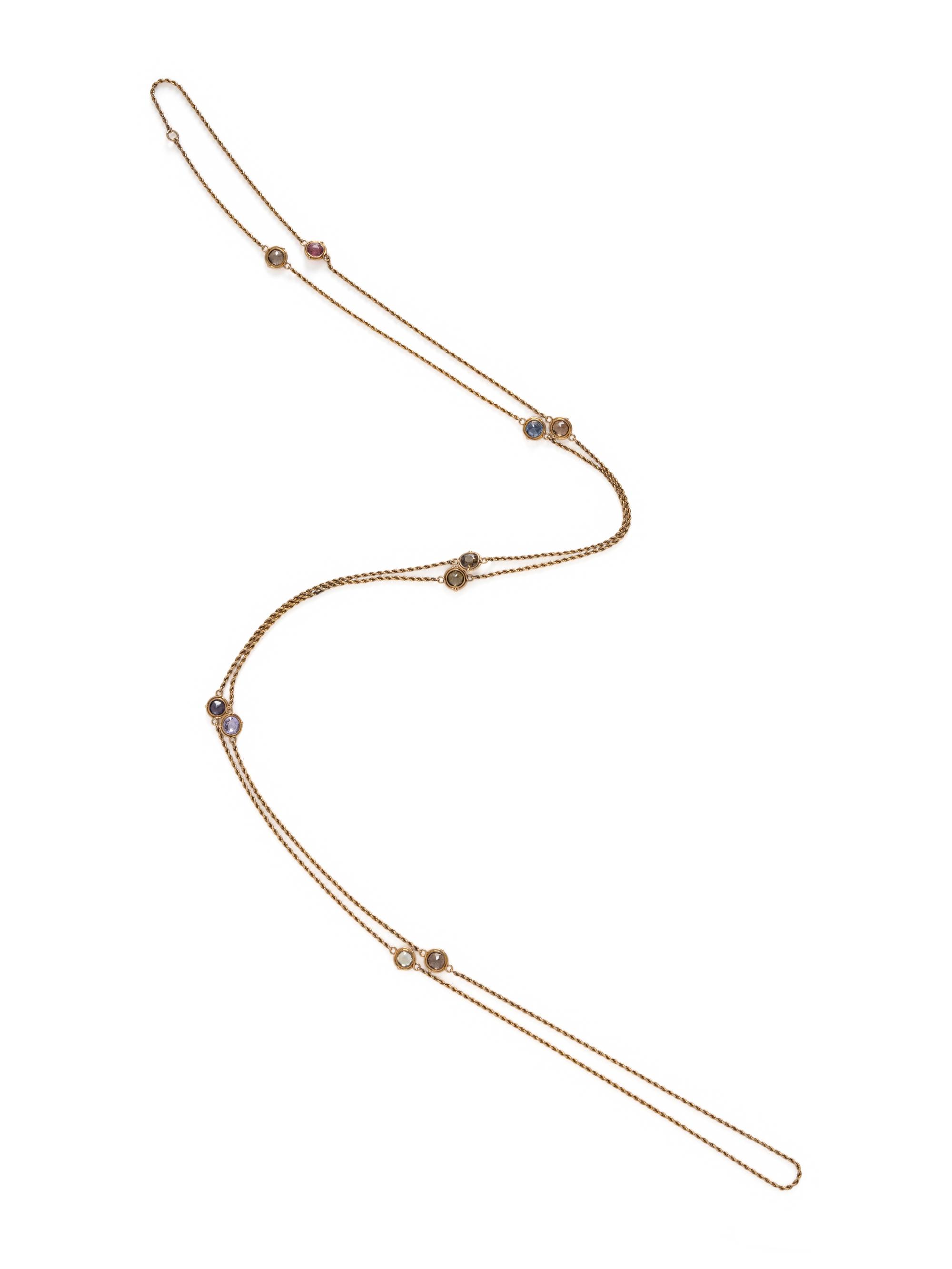 YELLOW GOLD AND MULTIGEM STATION NECKLACE