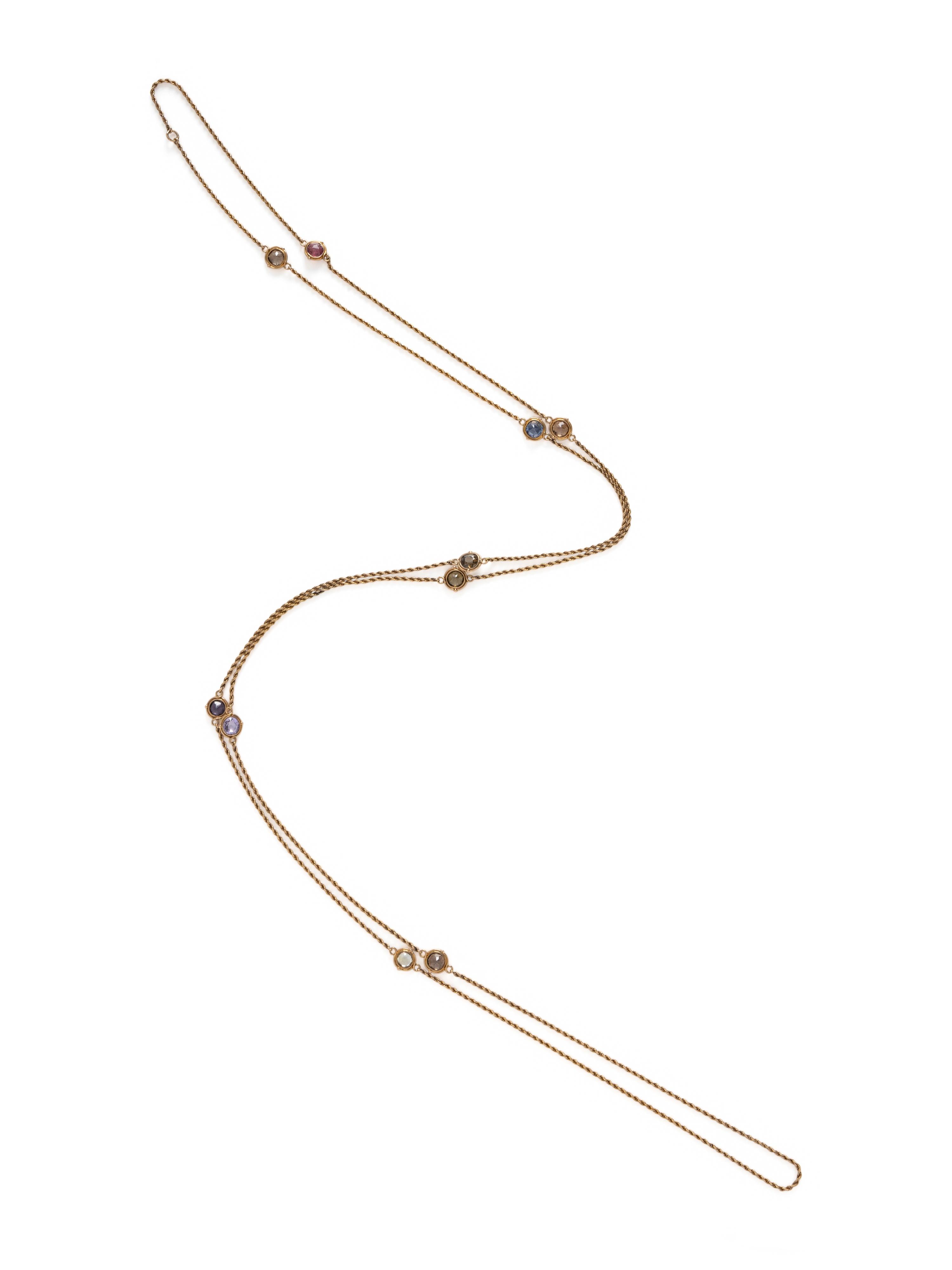 YELLOW GOLD AND MULTIGEM STATION NECKLACE