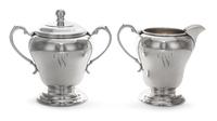 An American Silver Creamer and Covered Sugar Set, Manchester Silver Co., Providence, RI, 20th Century, each of baluster, handled form.