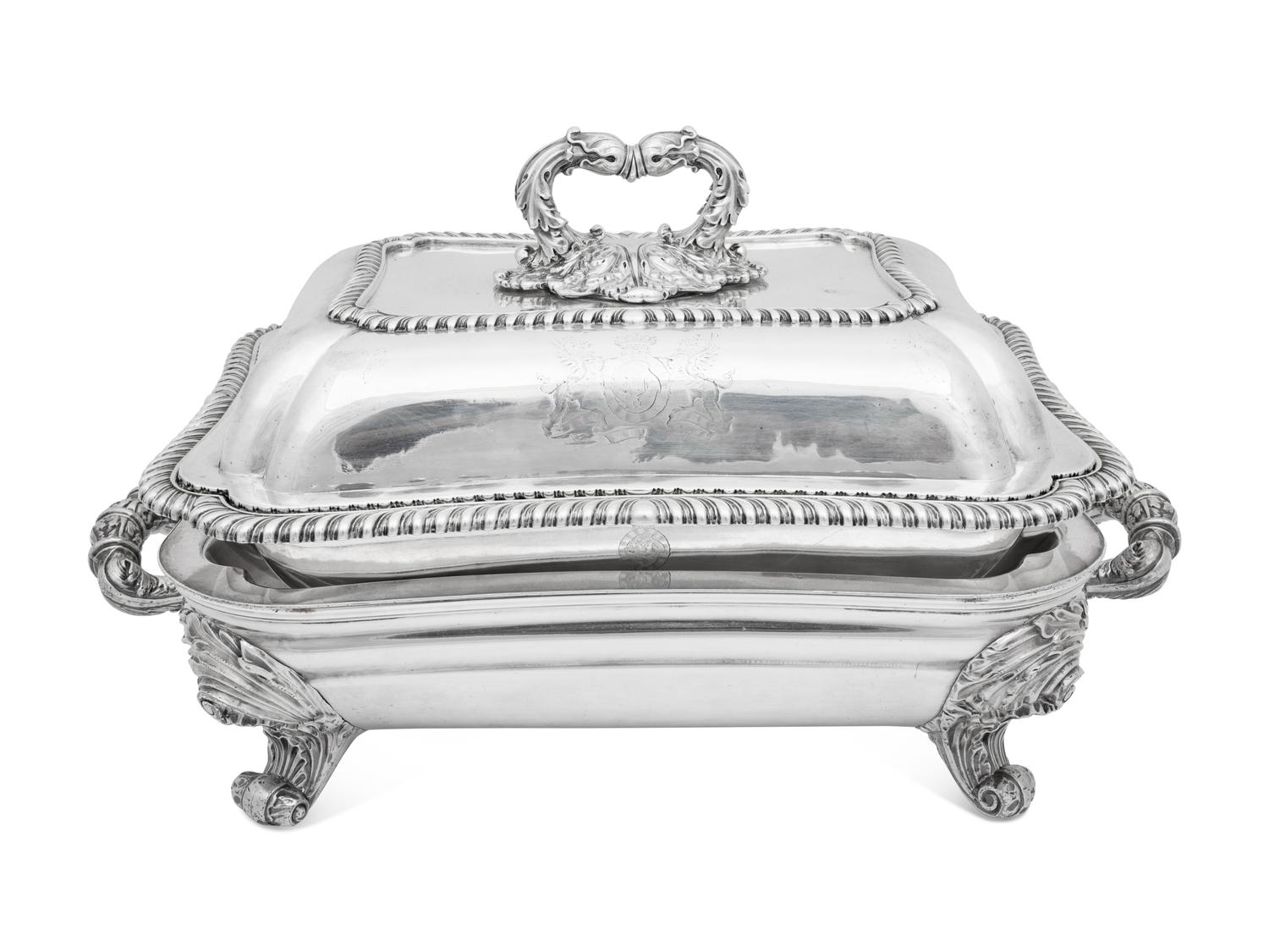A George IV Silver Covered Serving Dish and Warming Stand