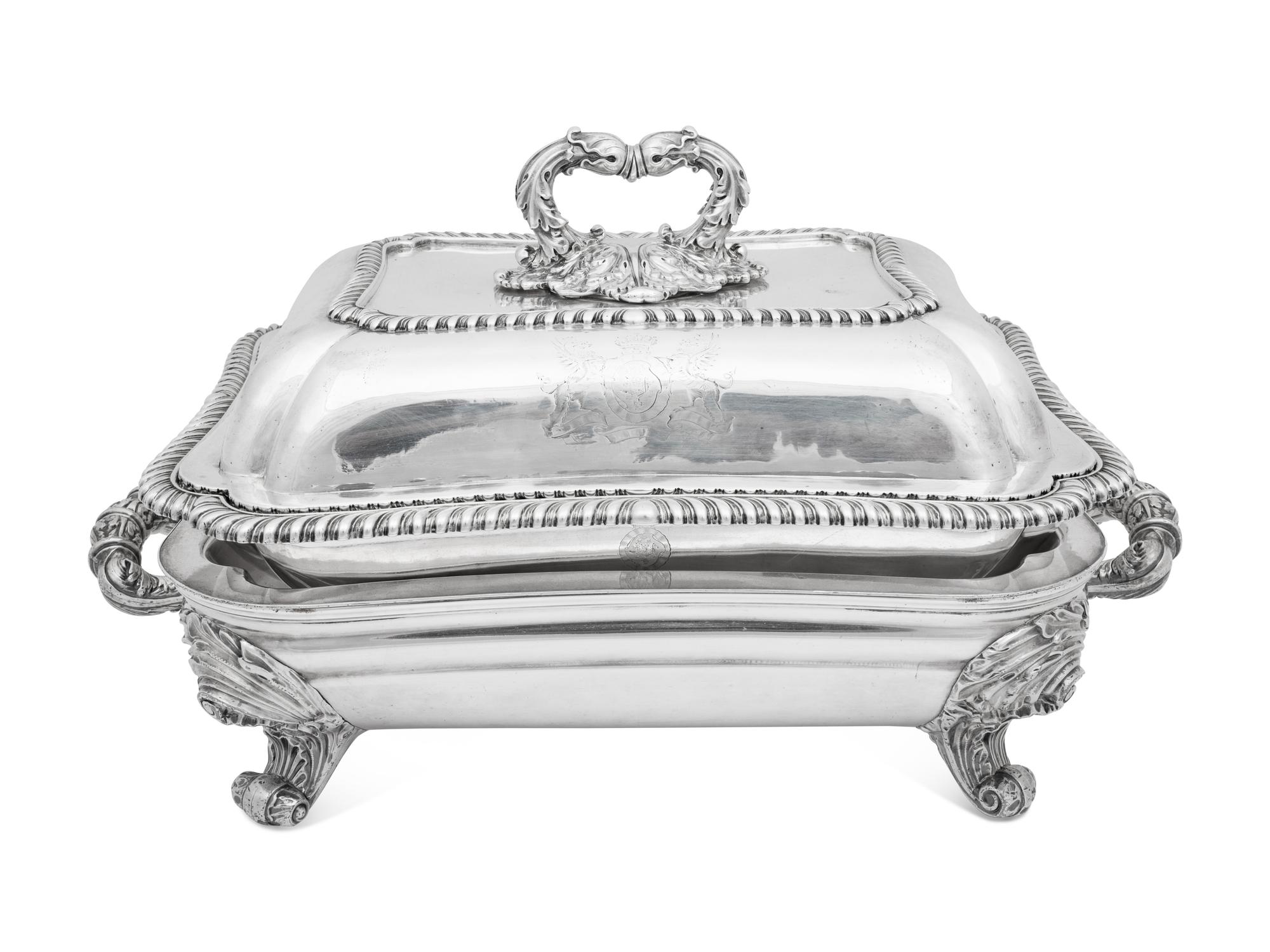 A George IV Silver Covered Serving Dish and Warming Stand