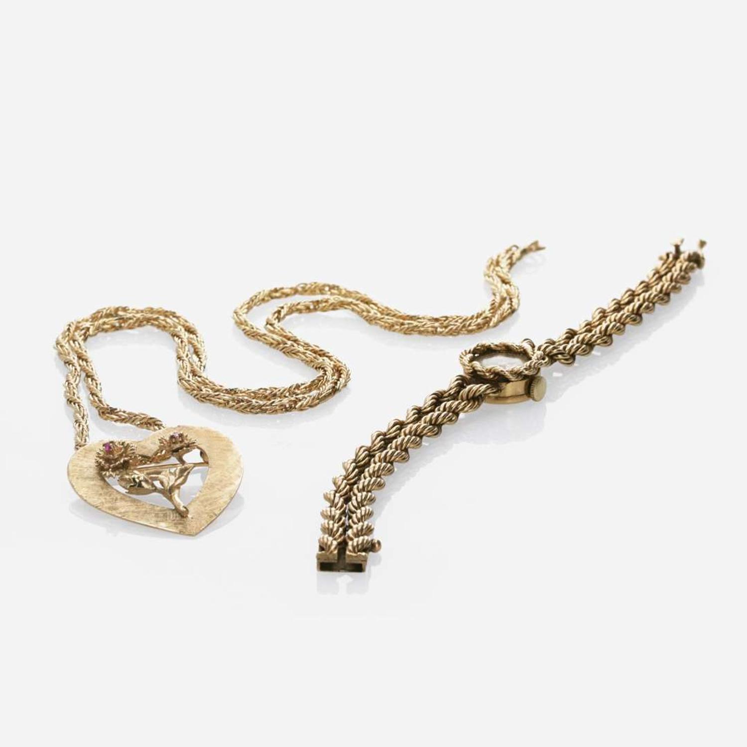 A Group of Gold Jewelry and Watch
