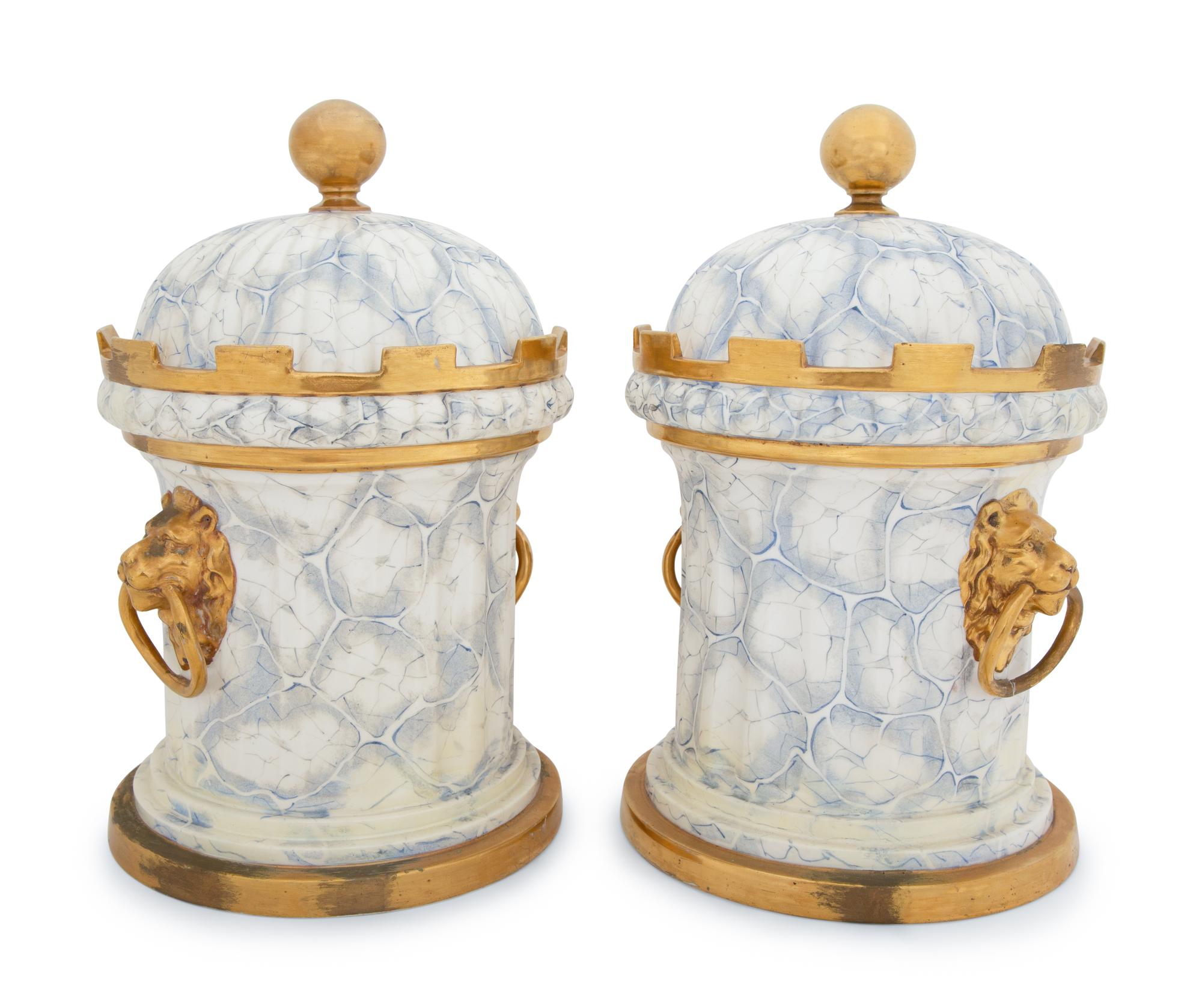 A Pair of English Parcel Gilt Porcelain Fruit Coolers