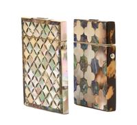 Two Mother-of-Pearl and Abalone Veneered Card Cases, Height of taller 4 inches.