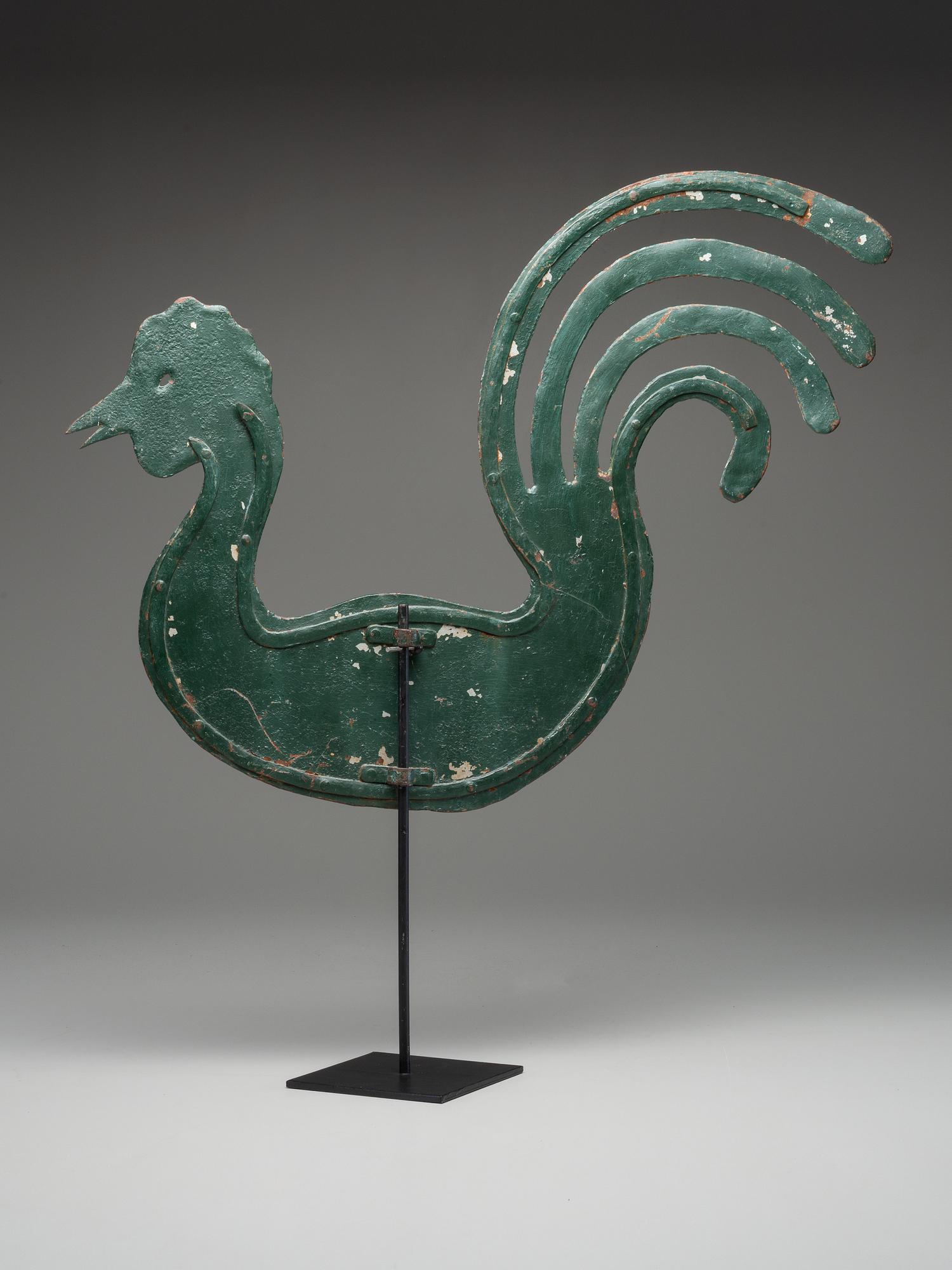 A Cut and Painted Sheet Metal Rooster Weathervane