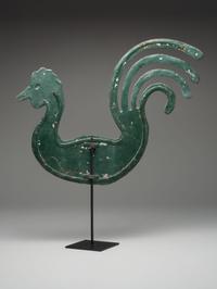 A Cut and Painted Sheet Metal Rooster Weathervane