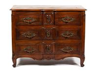 A Louis XV Provincial Style Carved Walnut Commode Height 35 1/4 x width 48 1/2 x depth 25 inches. — 19TH CENTURY