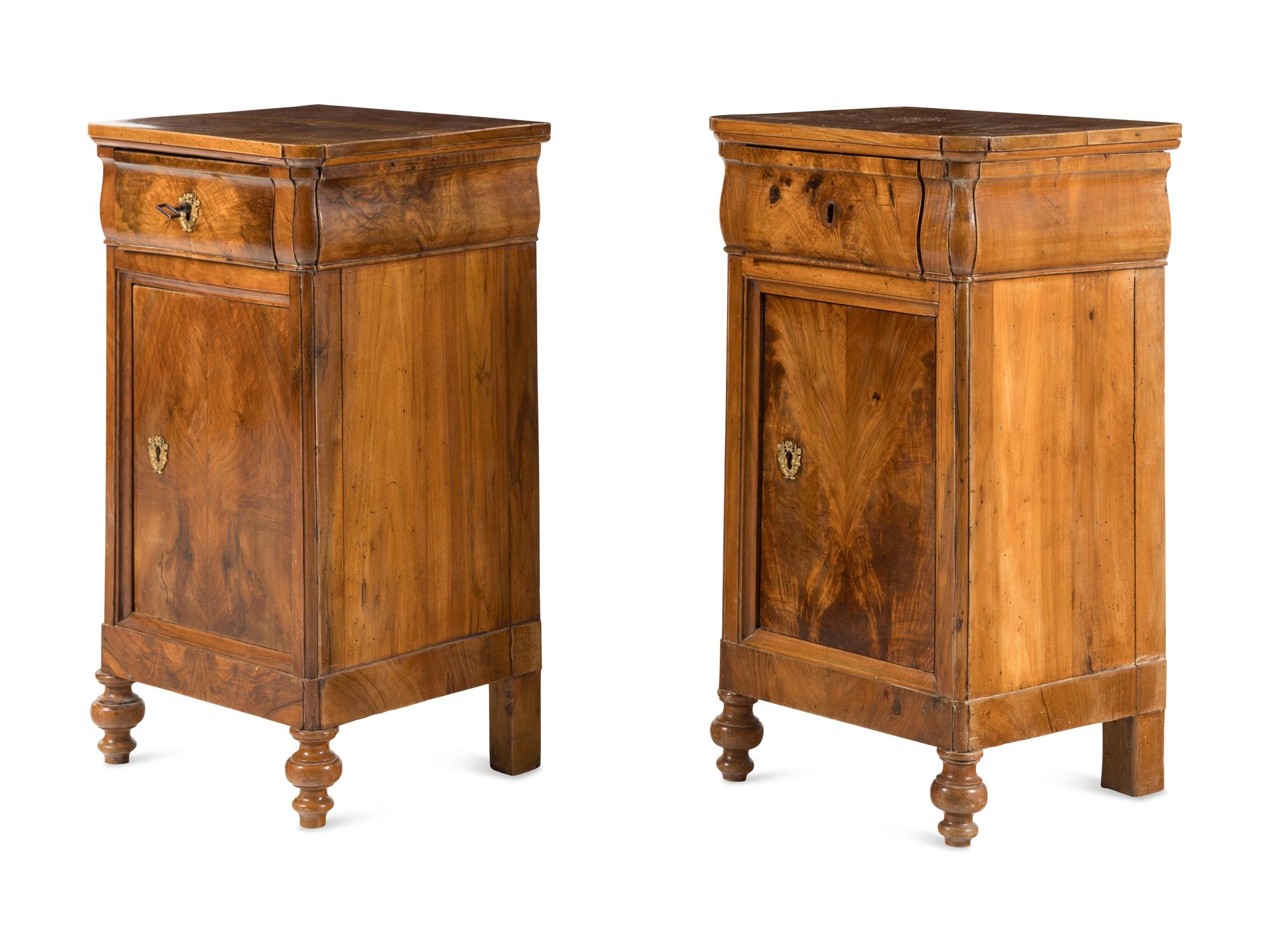 A Pair of Italian Gilt Bronze Mounted Walnut Side Cabinets