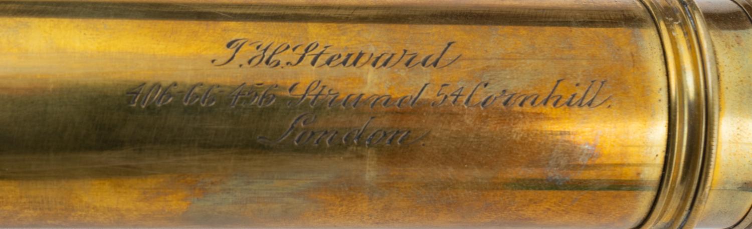 A J. H. Steward Lord Bury Leather-Cased Three-Draw Telescope — 406-66 Strand, & 55, Cornhill, London, Third Quarter 19th Century