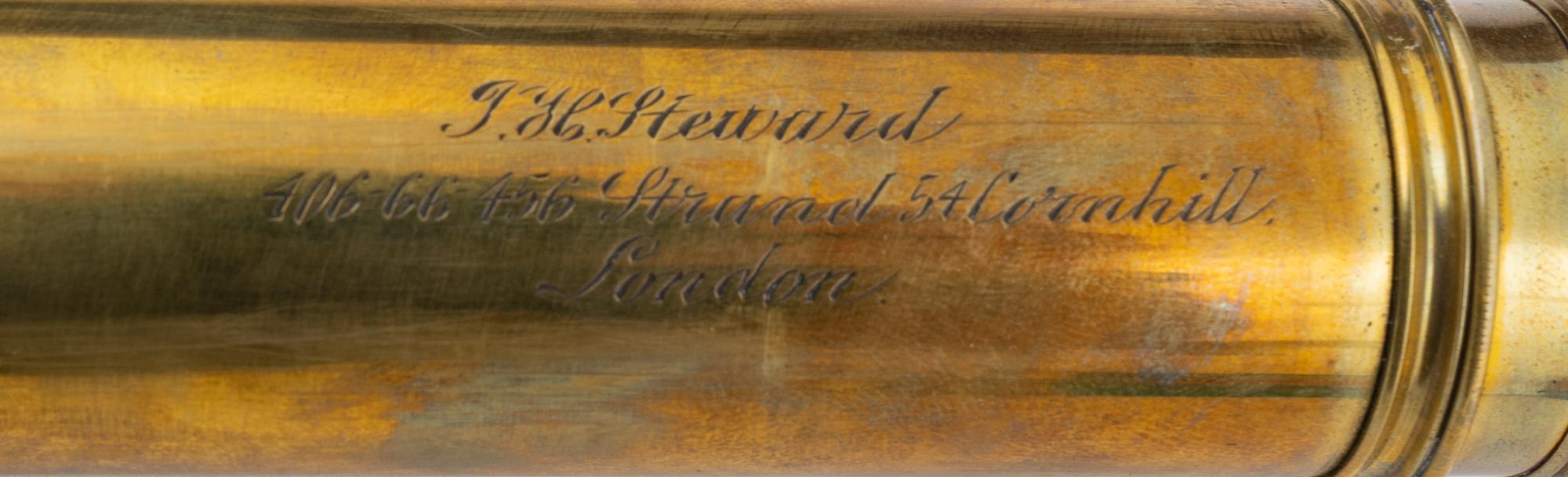 A J. H. Steward Lord Bury Leather-Cased Three-Draw Telescope — 406-66 Strand, & 55, Cornhill, London, Third Quarter 19th Century